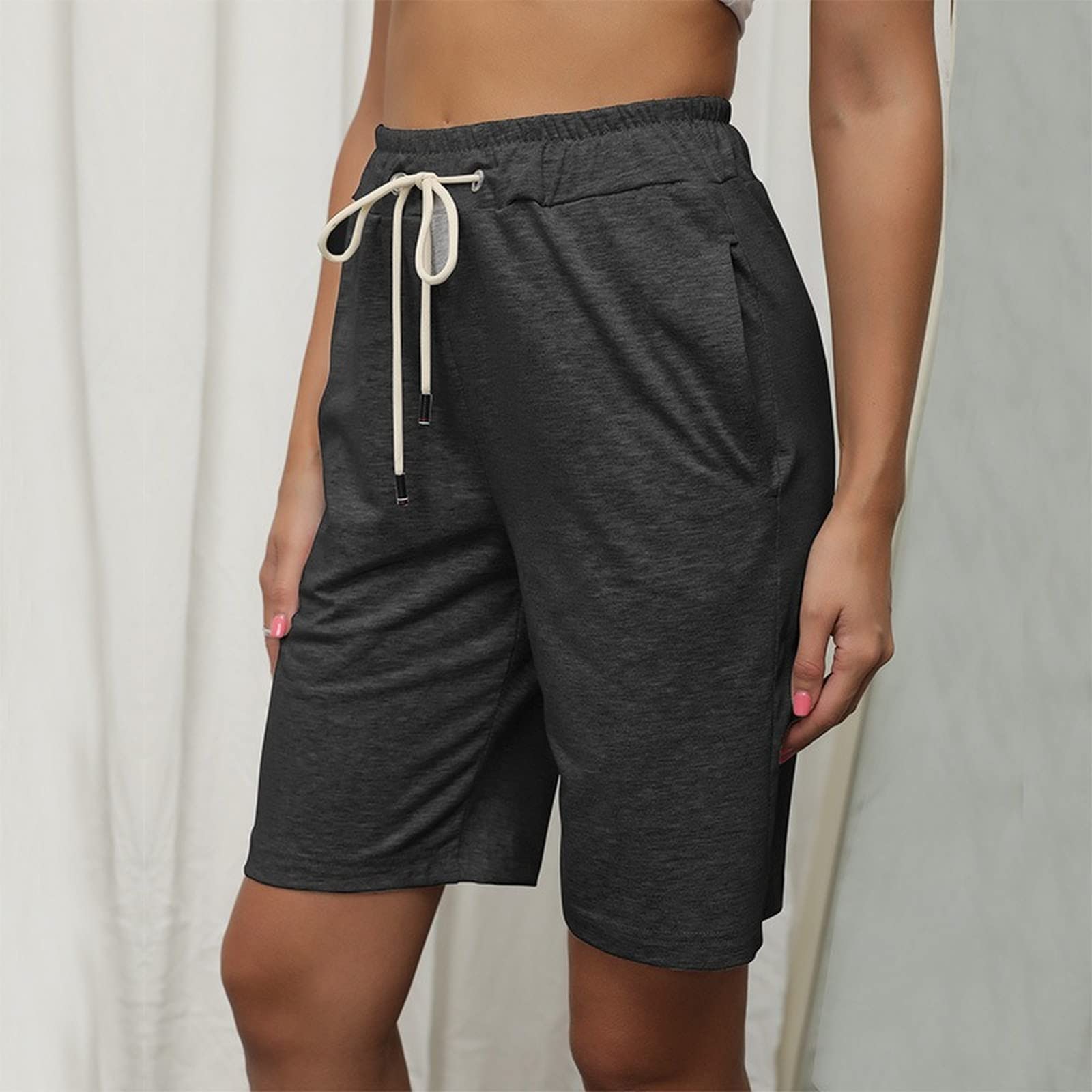 Women's Summer Bermuda Shorts with Pockets - Casual Knee-Length Workout Shorts with Comfortable Drawstring for Running, Gym, Yoga & Outdoor Activities