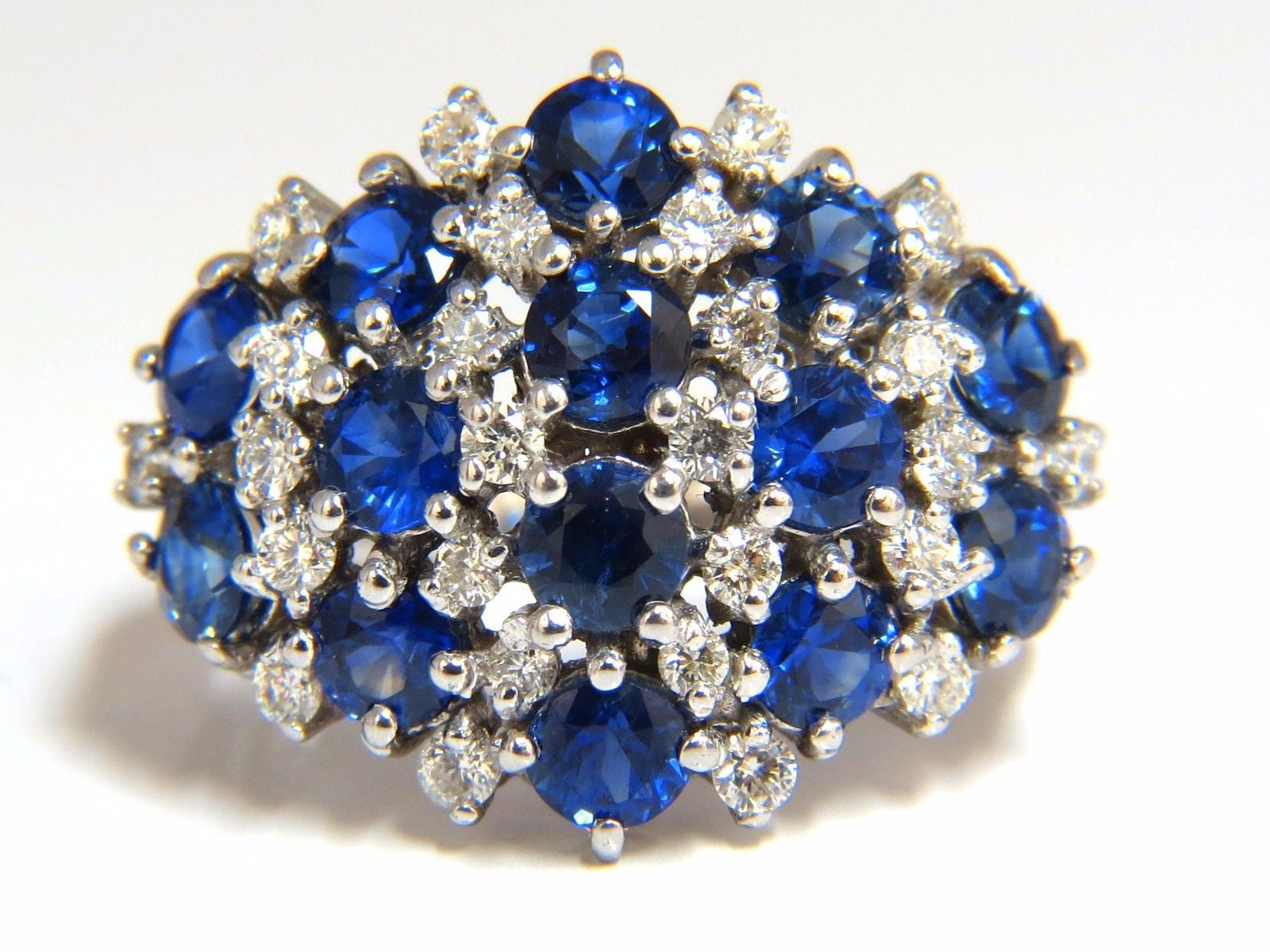 3.60ct Natural Blue Sapphire & Diamond Cocktail Ring in 14K Gold - Elegant Dome Split Shank Design for Evening Parties, Weddings & Special Occasions