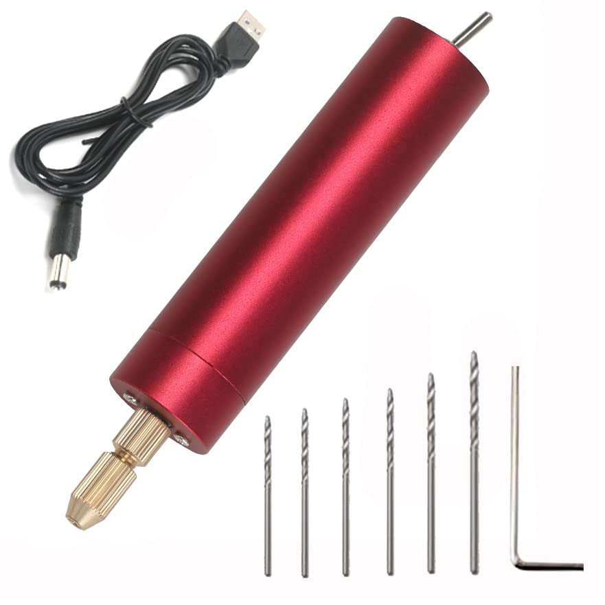 DIY Electric Mini Hand Drill Set - 0.7-1.2mm Micro Aluminum Portable Handheld Drill with Light Power (Red) | Perfect for Jewelry Making, Model Building & Small Craft Projects