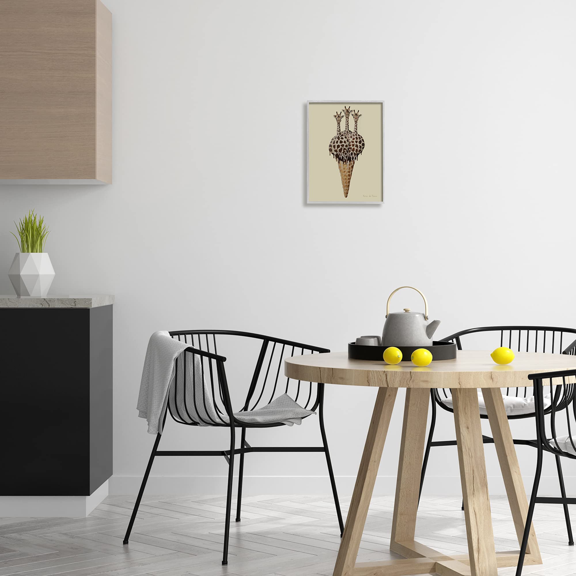 Stupell Industries Three Giraffes Ice Cream Scoop Waffle Cone Wall Art - Coco de Paris Design - Perfect for Kitchen Decor, Ice Cream Parlor, or Kids Room