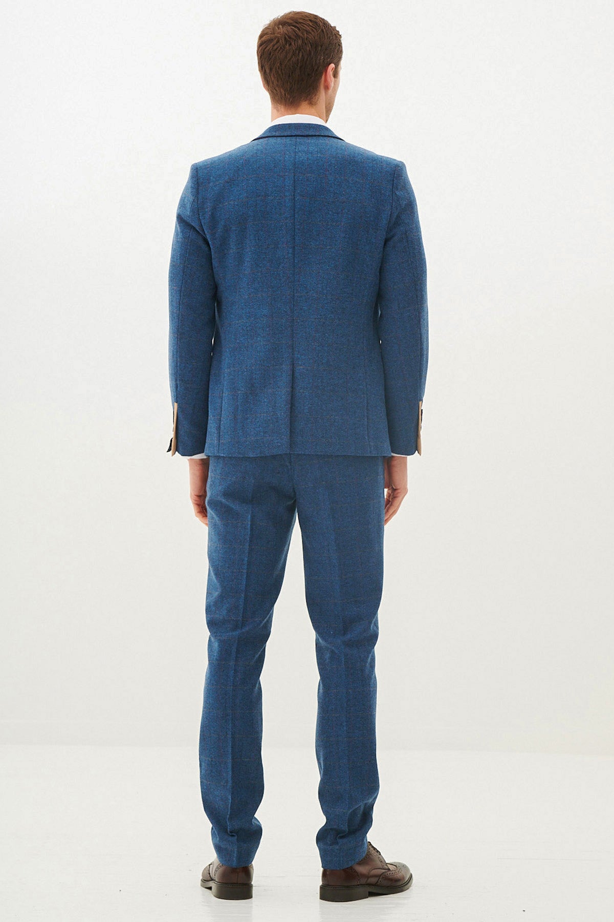 DION Blue Tweed Check Three Piece Suit for Men - Classic Formal Business Attire - Perfect for Weddings, Office Meetings & Special Occasions