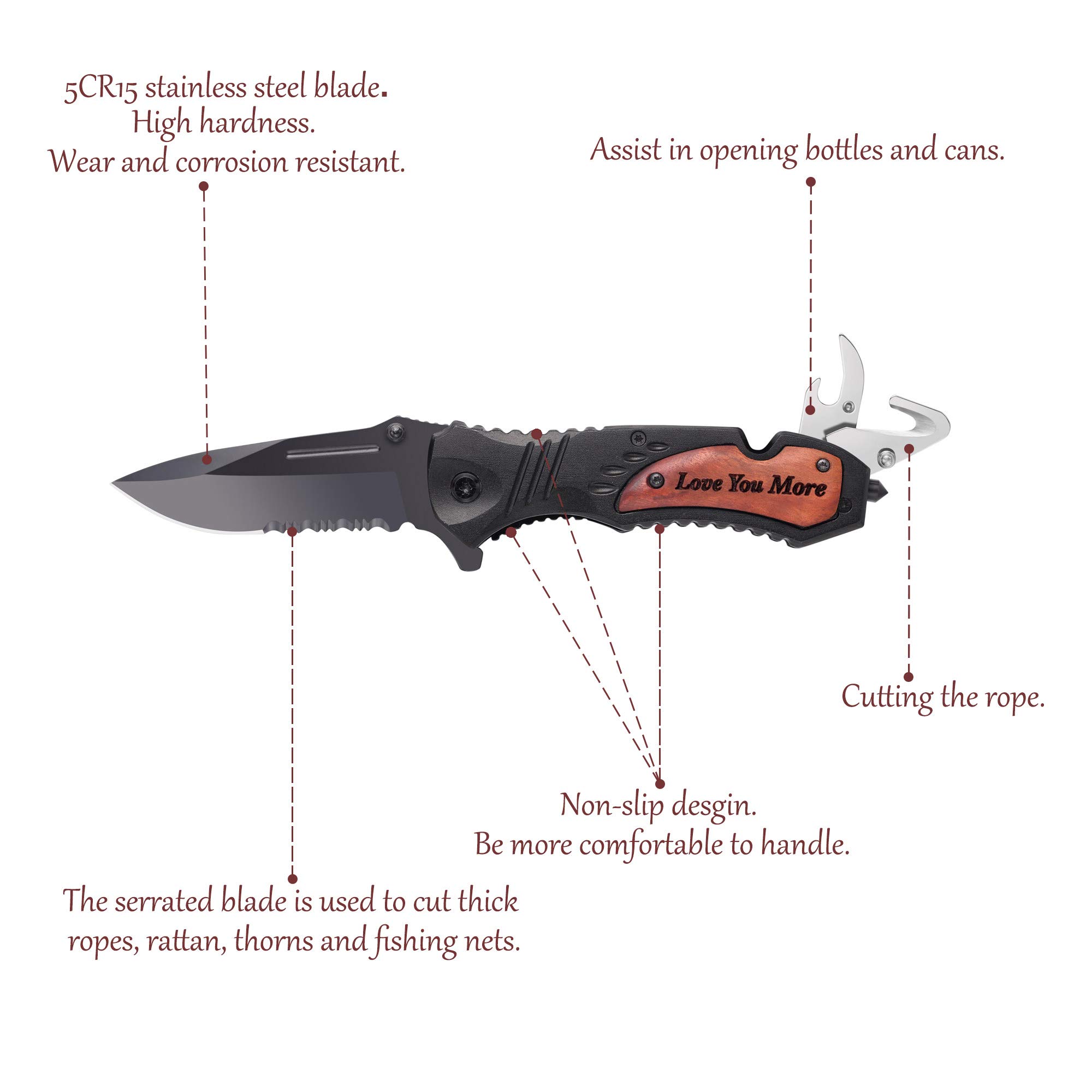 Custom Engraved Pocket Knife - Personalized Wooden Knife Gift for Men - Anniversary, Birthday, Father's Day Present for Husband, Boyfriend, Dad, Son - Great for Camping, Hiking & Everyday Carry (EDC)