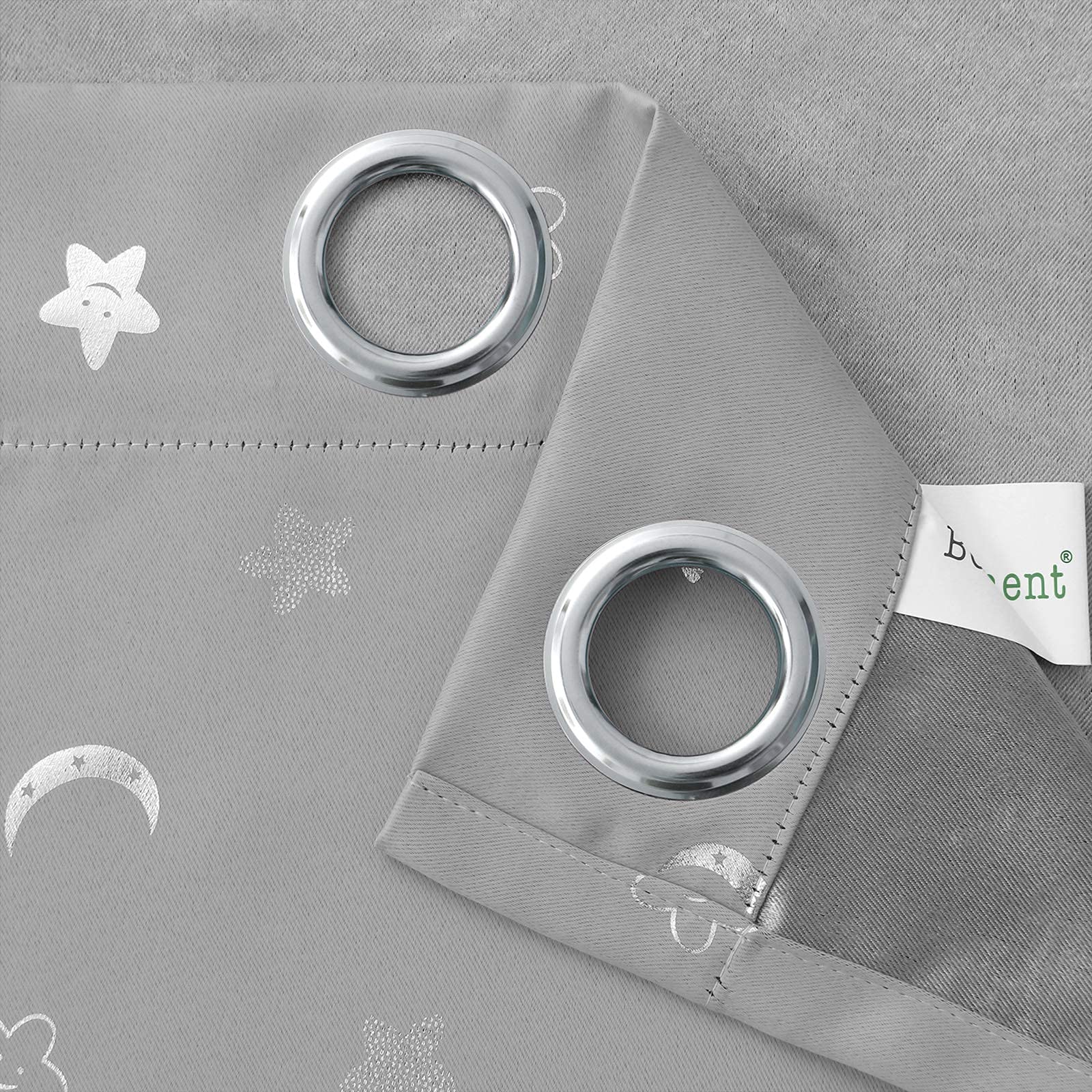 BGment Blackout Curtains for Kids Room - Star & Moon Thermal Insulated Nursery Curtains (2 Panels, 52x84 Inch, Light Grey) - Perfect for Baby Nursery, Girls & Boys Bedroom, Daycare & Home Decor