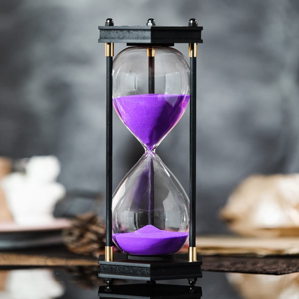 60 Minute Large Hourglass Timer - Decorative Hexagon Frame Sandglass with Purple Sand for Home Office, Meditation, Yoga & Classroom Time Management