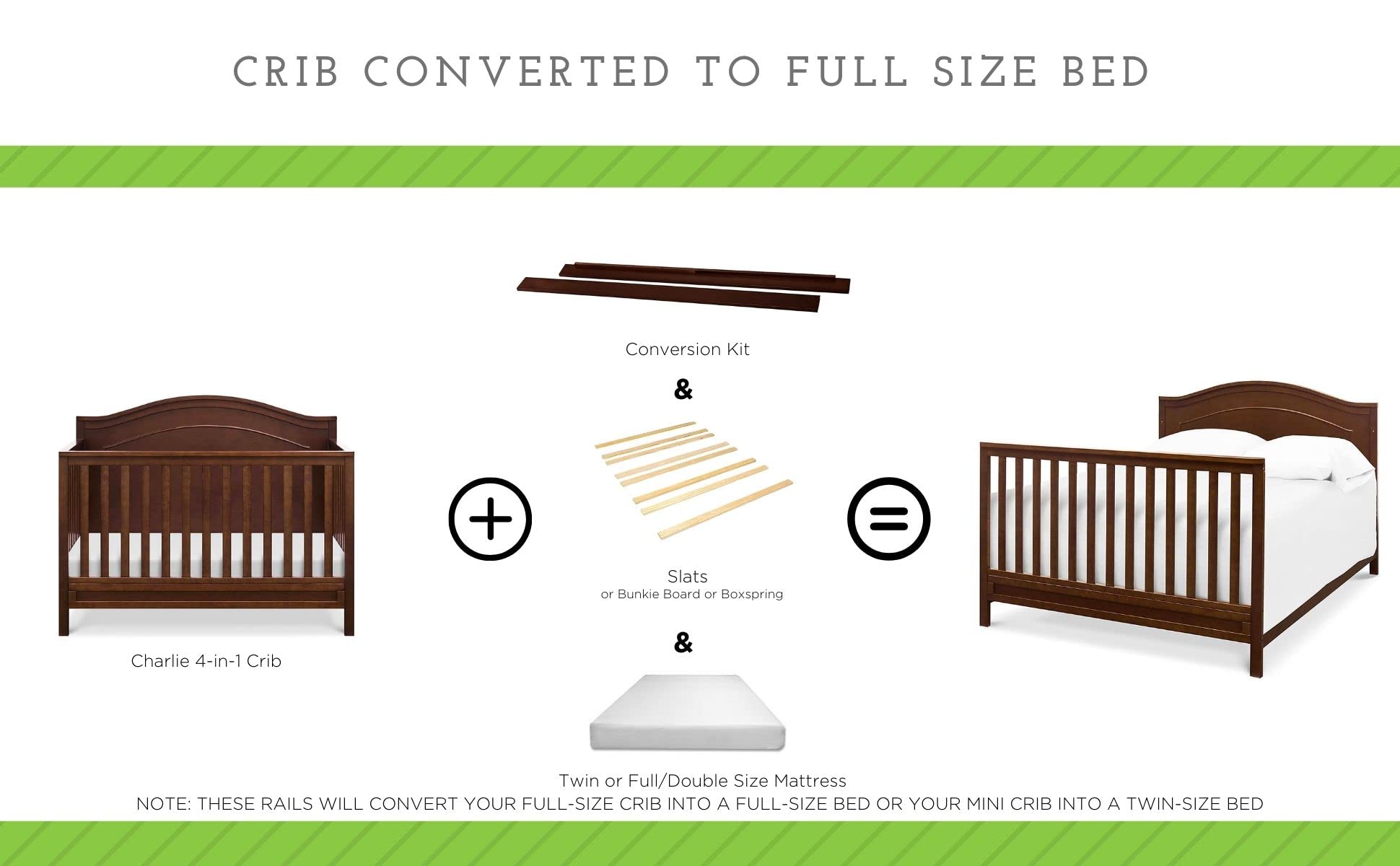 Full-Size Conversion Kit Bed Rails for DaVinci Carter's Cribs - Espresso Finish | Toddler Bed Safety Rails | Perfect for Nursery to Big Kid Room Transition