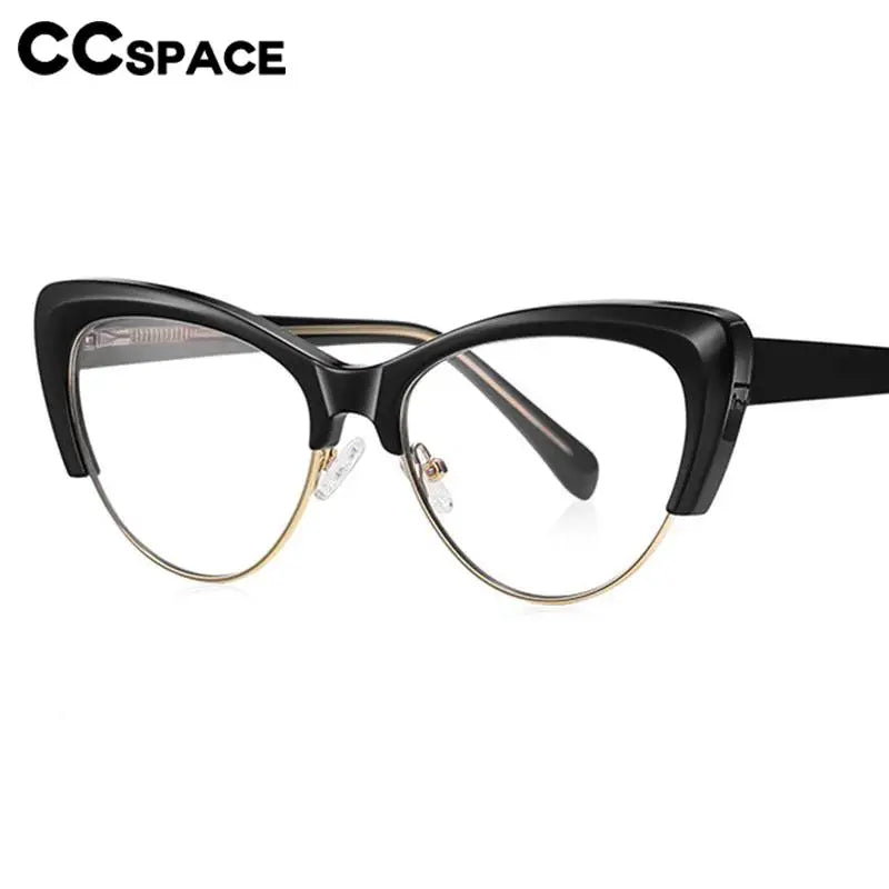 CCspace Unisex Full Rim Square Cat Eye Titanium Eyeglasses Frame 57455 - Lightweight Durable Glasses for Work, Reading & Fashion
