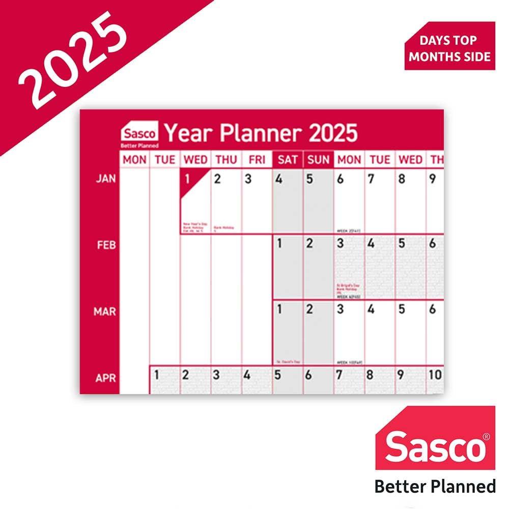Sasco 2025 Compact Yearly Wall Planner - 24