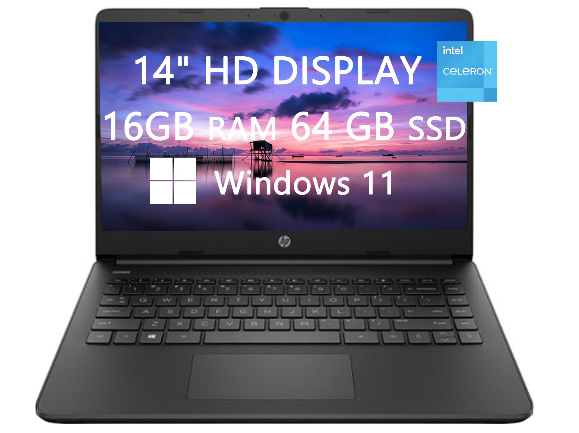 HP Premium 14-inch HD Laptop - Intel Celeron N4120 up to 2.8GHz, 16GB RAM, 64GB SSD, Webcam, Fast Charging, Bluetooth, HDMI, USB-C, WiFi - Windows 11 S with 1 Year Microsoft 365 - Includes LIONEYE HDMI Cable - Black (Renewed) - Perfect for Remote Work, Online Classes & Home Office Use