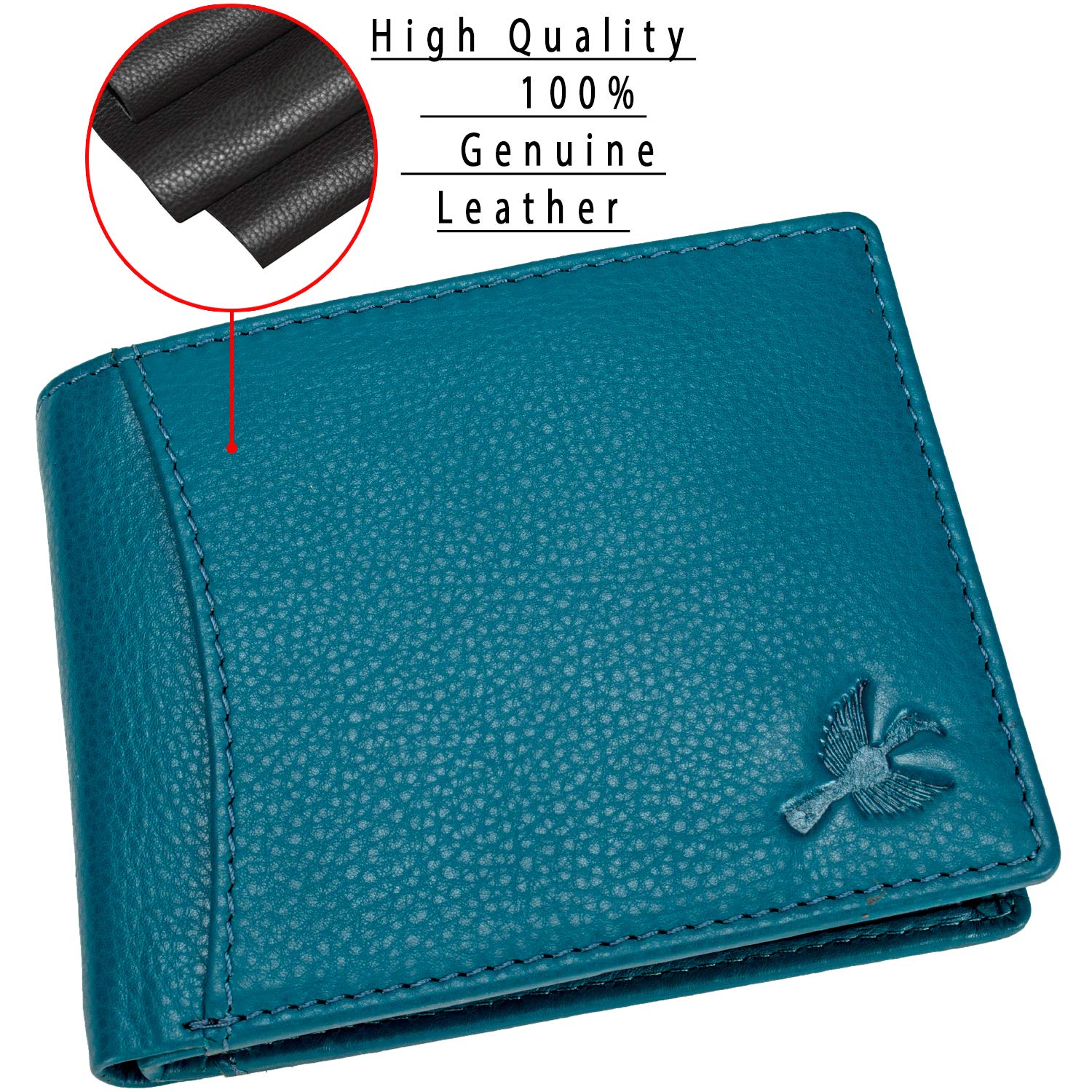 Men's Genuine Leather RFID Blocking Wallet - Slim Bifold Wallet for Men with Card Slots & Cash Pocket, Aqua Blue, Perfect for Everyday Use & Travel