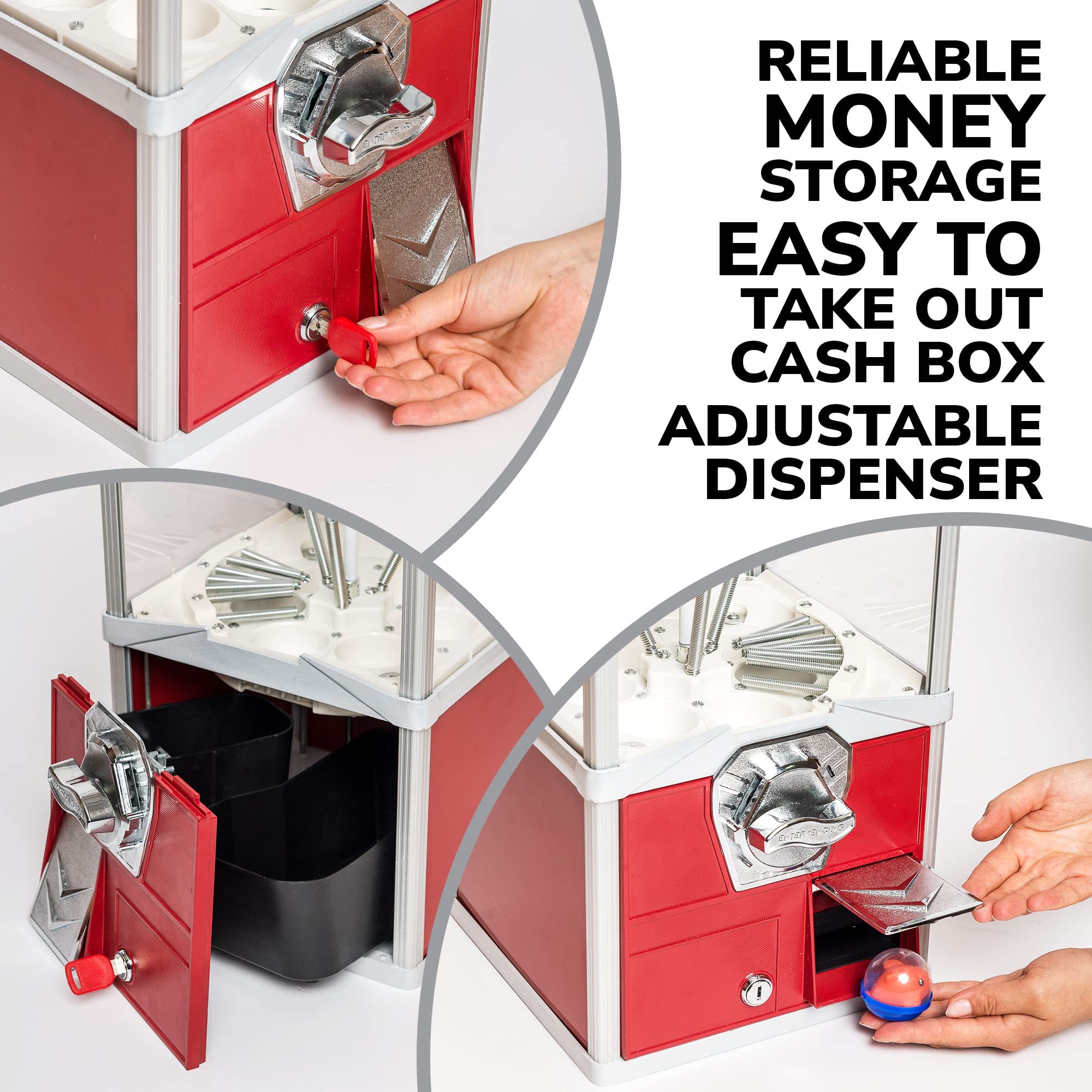 Commercial Vending Machine for 2 Inch Round Capsules - Gumballs, Bouncy Balls & Prizes - Big Red Capsule Toy Dispenser for Arcades, Malls & Retail Stores