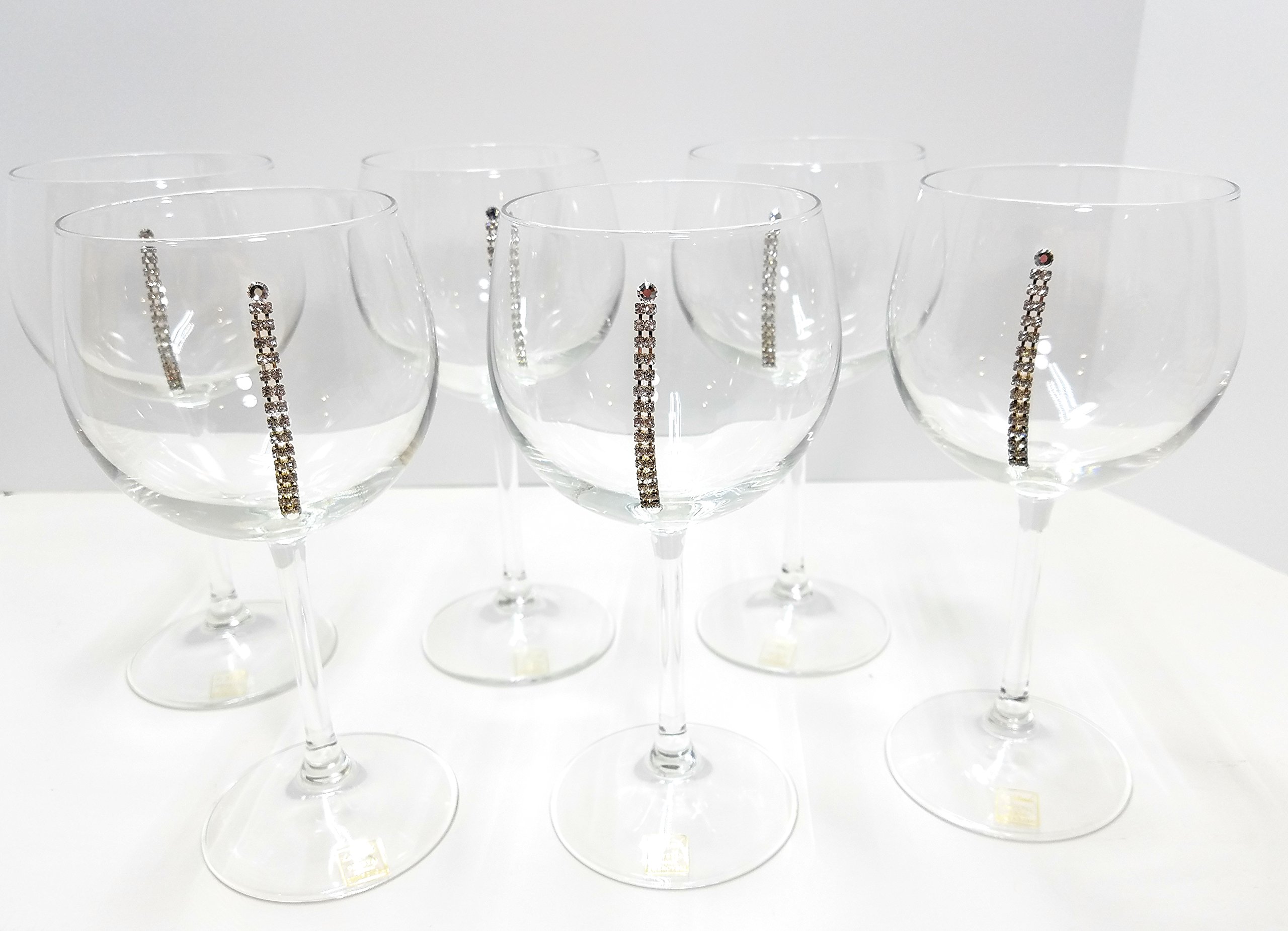 Luxury Austrian Crystal Wine Glasses Set of 6 - Elegant Stemmed Crystal-Embedded Goblets for Red & White Wine - Perfect for Weddings, Dinner Parties & Gift Giving