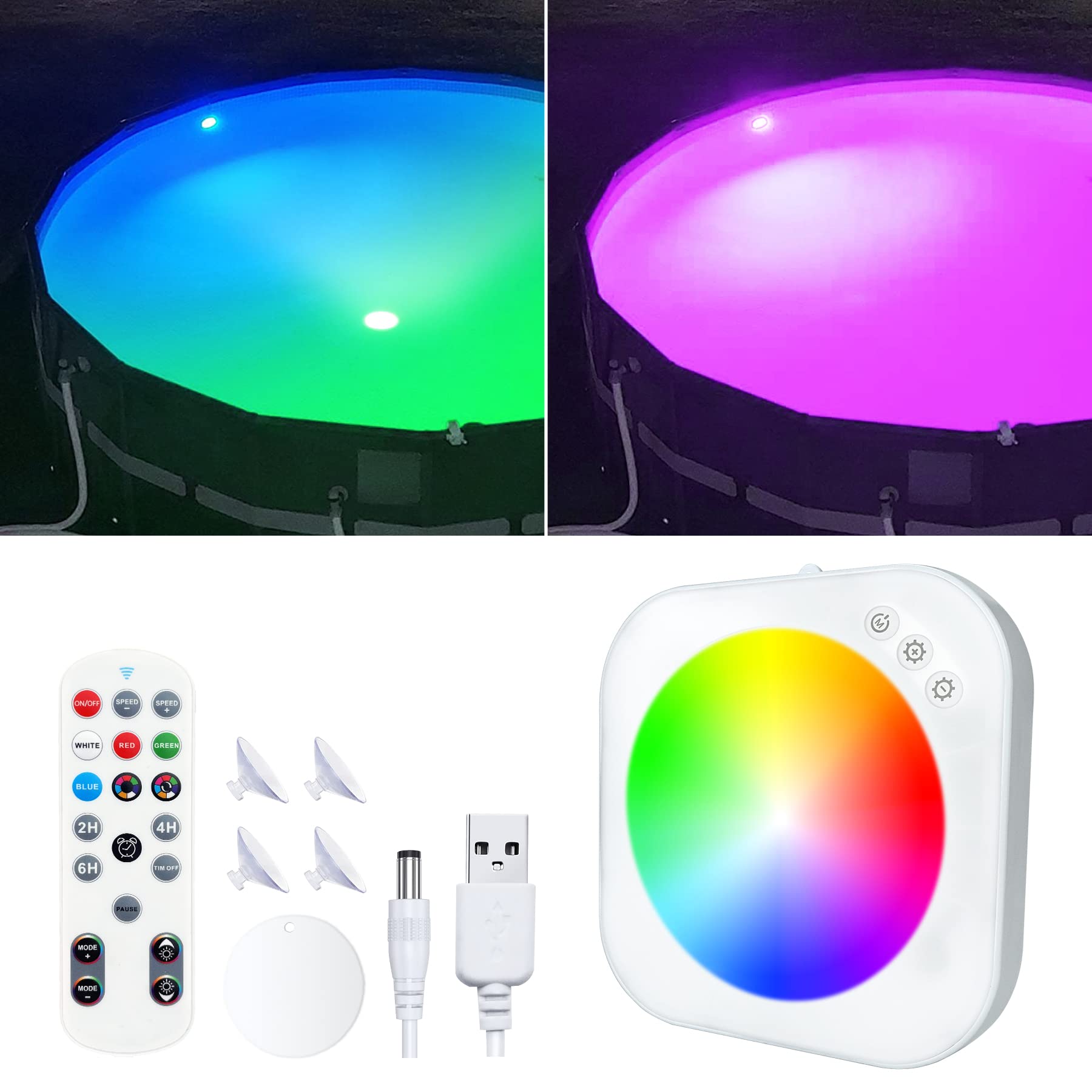 Rechargeable LED Submersible Pool Lights with Remote Control - Waterproof Underwater Magnetic Lights for Inground & Above Ground Pools - Battery Operated Floating Lights for Swimming Pools, Spas & Fountains (Perfect for Night Swimming, Pool Parties & Backyard Decor)
