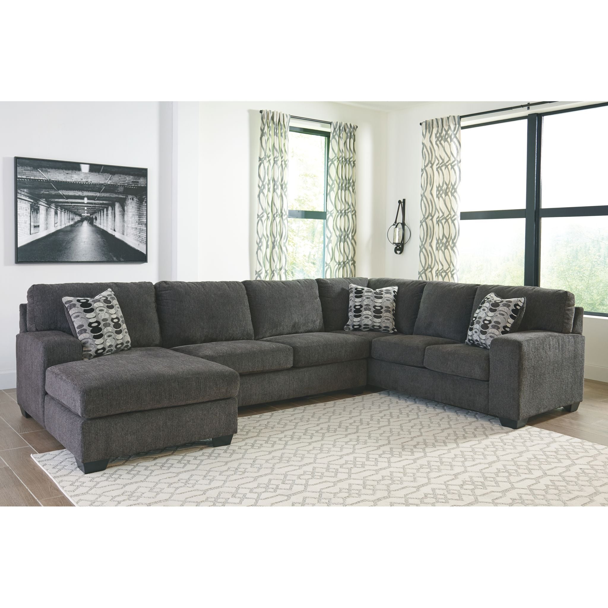 Ballinasloe 3-Piece Sectional Sofa with Chaise Lounge | Modern L-Shaped Couch for Living Room, Family Room & Apartment | Comfortable Fabric Sectional with Reversible Chaise
