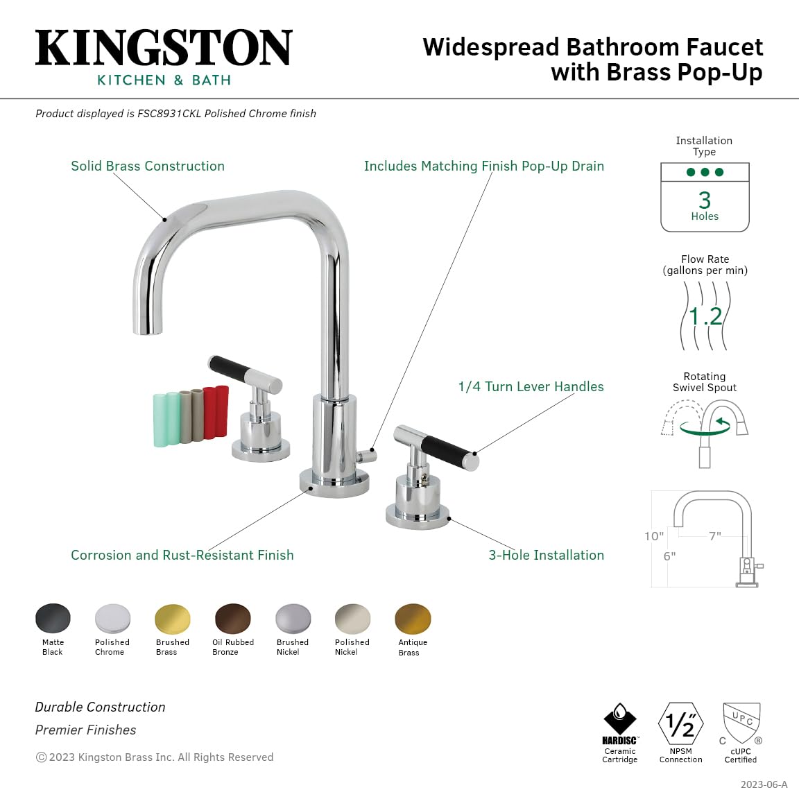 Kingston Brass FSC8935CKL Kaiser Widespread Bathroom Faucet - Oil Rubbed Bronze Finish - 13 x 6.81 x 9.5 Inches - Perfect for Modern Bathroom Vanities and Powder Rooms