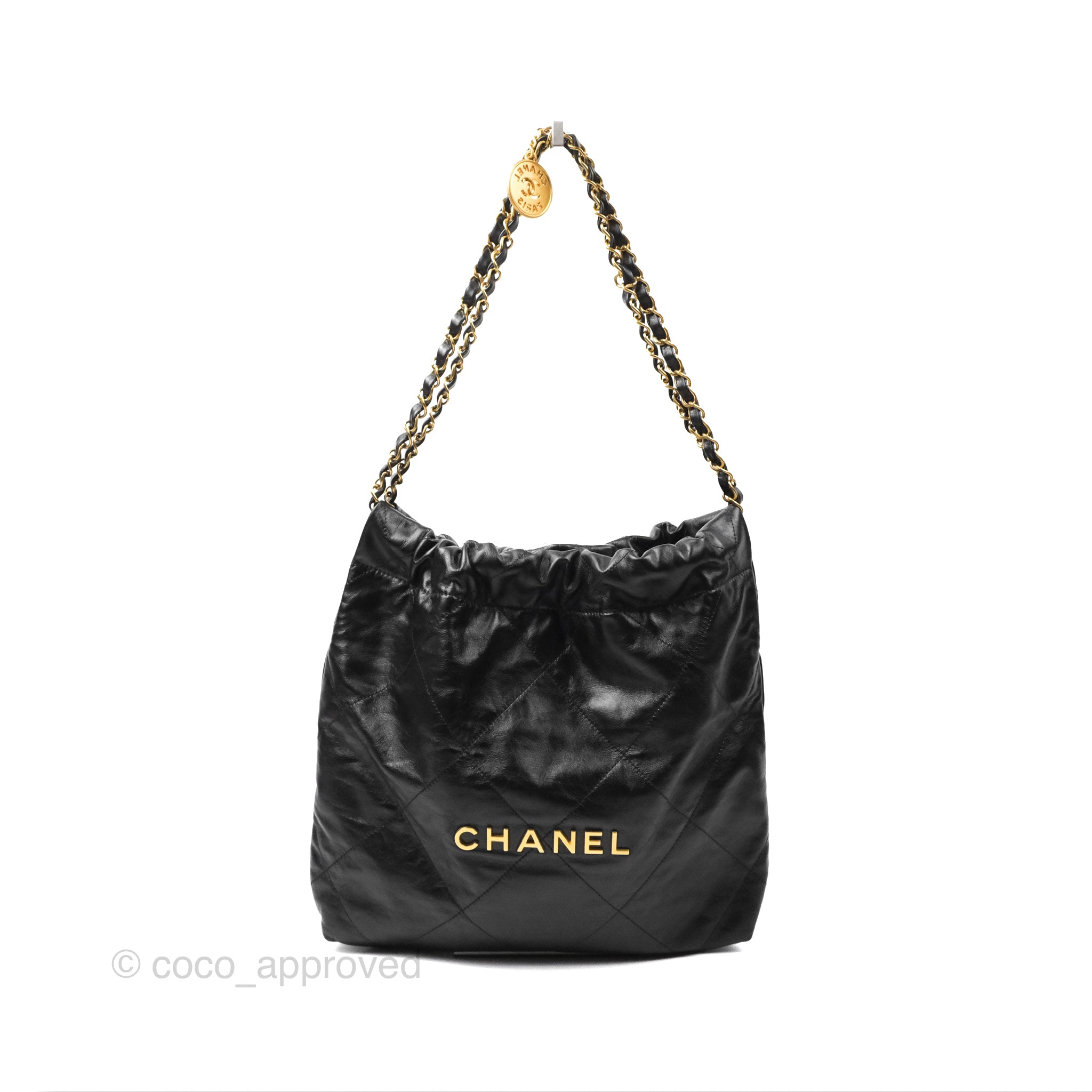 Chanel 22 Small Handbag Black Aged Calfskin Leather with Aged Gold Hardware - Luxury Crossbody Bag for Women, Perfect for Date Night & Evening Events