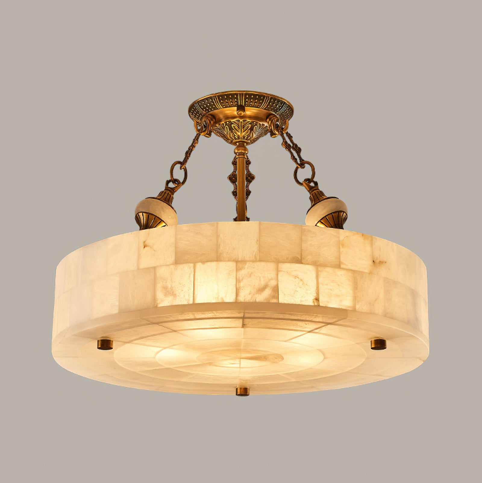Modern Grid Round Alabaster Ceiling Light Fixture - Elegant White Dome Pendant for Living Room, Bedroom & Dining Room Lighting