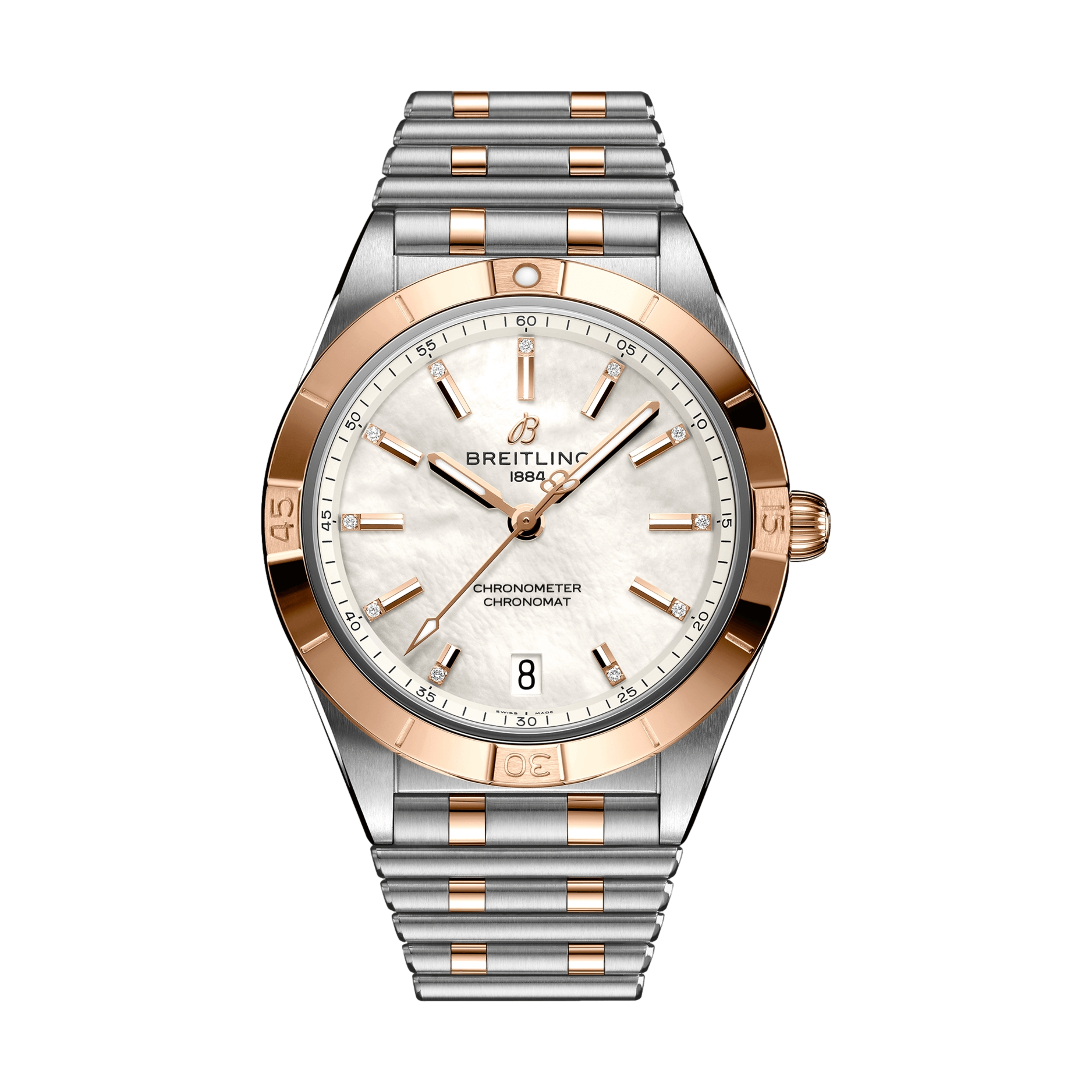 Chronomat 36mm Automatic Watch - Stainless Steel & 18k Red Gold Case, Mother of Pearl Dial with Diamonds, Luxury Bracelet | Perfect for Business Meetings, Formal Events & Special Occasions