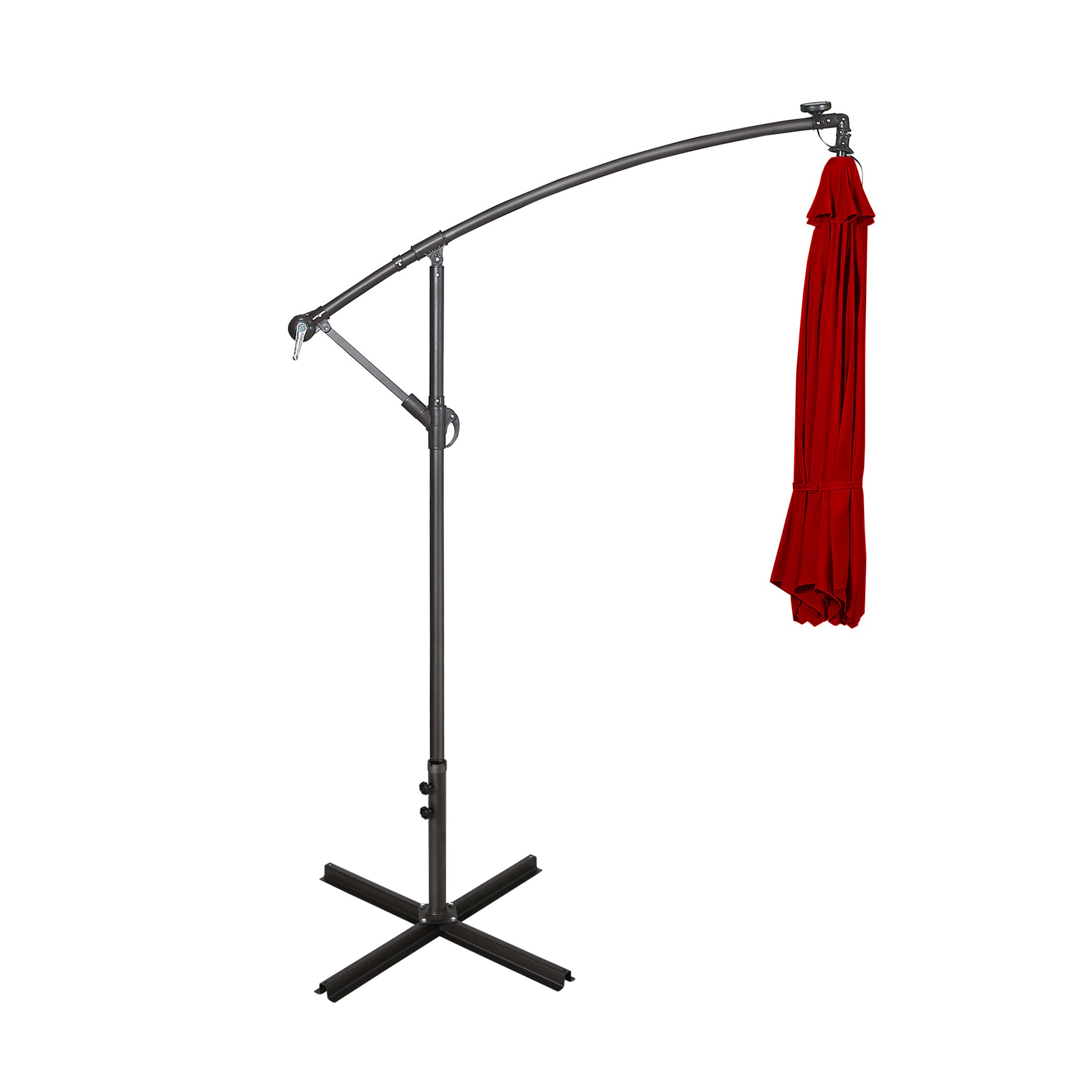 WO Home Furniture 10ft Cantilever Patio LED Umbrella Set with Stand - 2 Pack, Red | Outdoor Garden, Poolside & Backyard Shade Solution