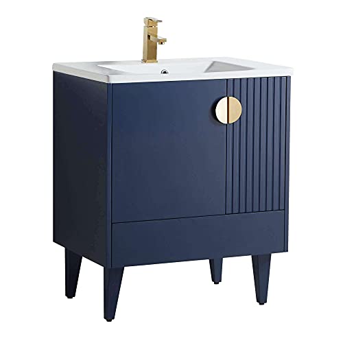 Navy Blue - Satin Brass Handles