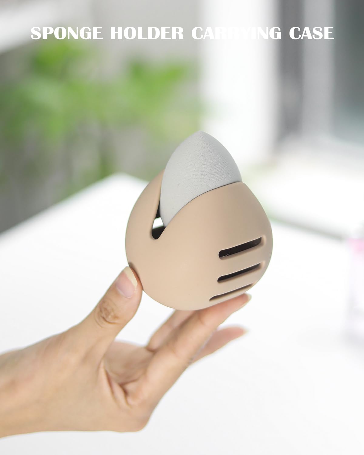 INOVERA Makeup Sponge Holder - Travel Blender Storage Case - Cosmetic Sponge Organizer for Women & Girls - Khaki (Pack of 1) | Perfect for Travel, Home Vanity & Makeup Artist Kits