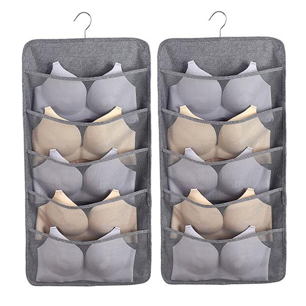 Dual-Sided Hanging Mesh Closet Organizer with 10 Large Pockets - Perfect for Underwear, Bras, Socks & Accessories Storage | Space-Saving Closet Organization Solution for Bedroom & Dorm