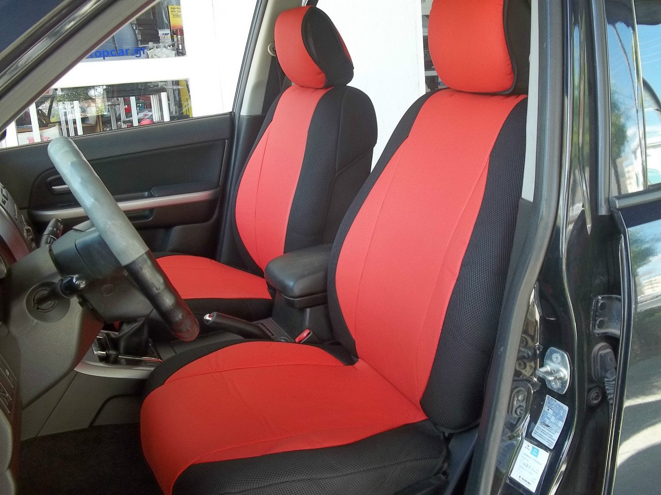 Premium Custom Car Seat Covers for Toyota Prius 2003-2009 - Mix Leatherette & Synthetic Material (Red/Black) | Front Seat Protection | Enhanced Comfort & Style for Daily Commute & Road Trips