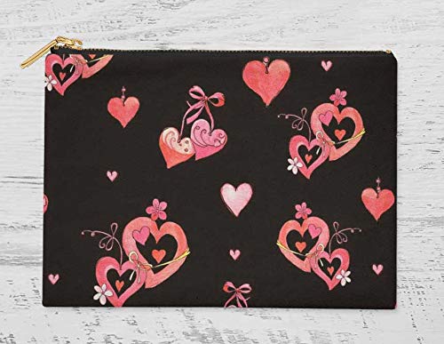 S4Sassy Black Floral & Heart Print Cosmetic Bag Set of 3 - 6 x 8 Inch Makeup Pouch, Coin Purse & Toiletry Organizer for Travel, Gym & Daily Essentials Storage