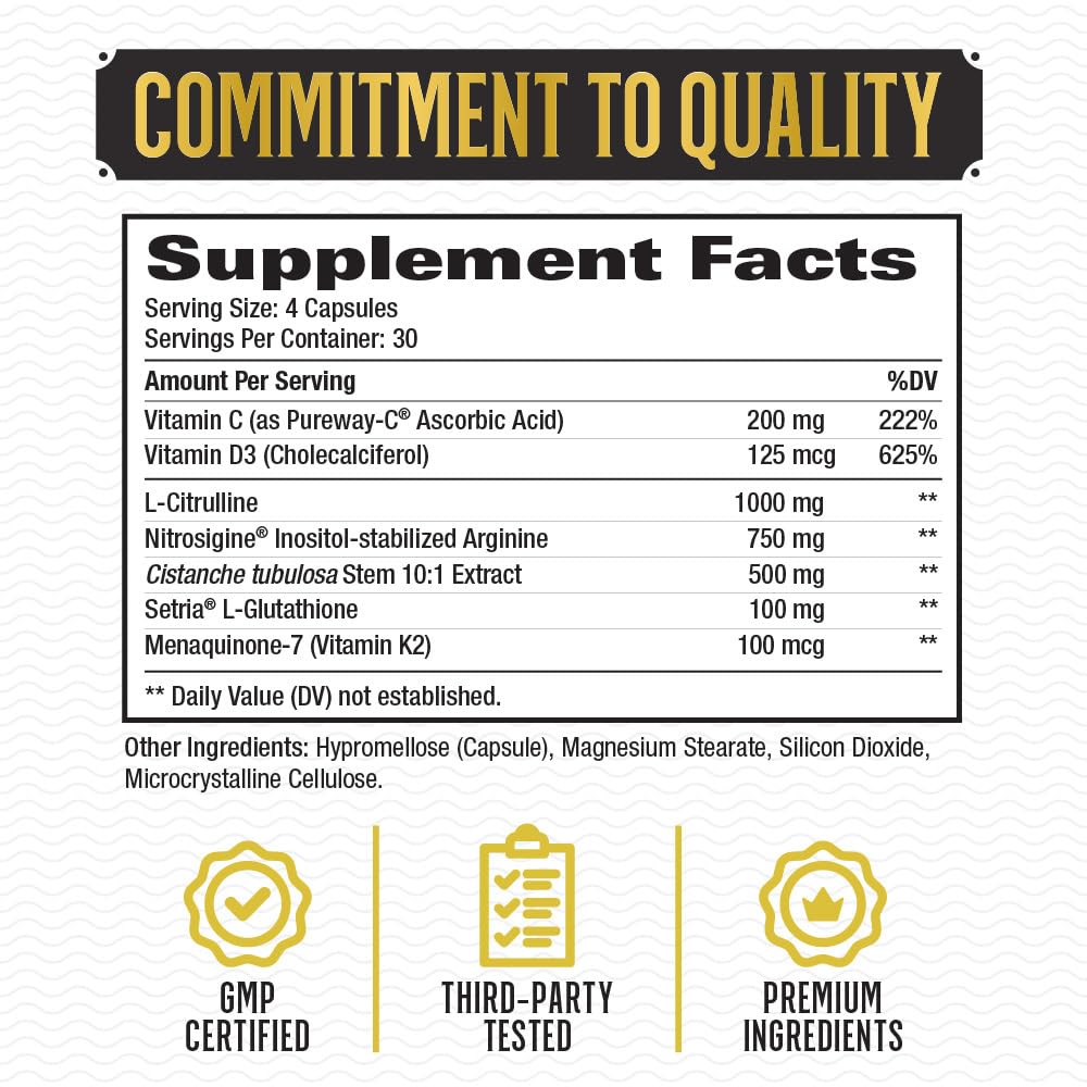 Top Shelf Grind Nitric Oxide Booster for Men - 6-in-1 Supplement for Blood Flow, Stamina, Strength, Energy & Endurance | 120 Capsules | Pre-Workout & Athletic Performance Enhancer