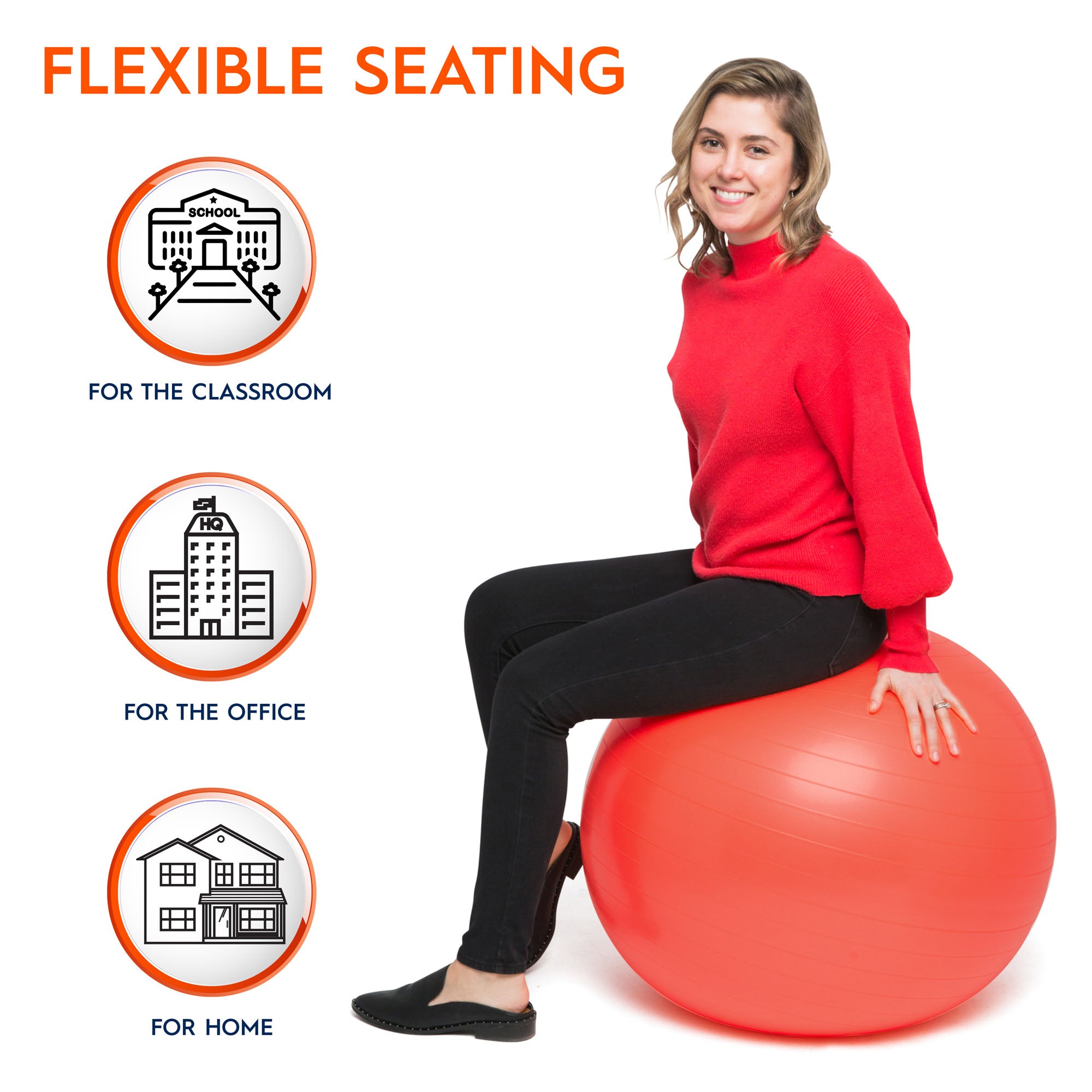 Bouncyband 65cm Balance Ball Chair - Active Sitting for Kids & Adults, Ergonomic Stability Ball Seat for Home & Office, Orange - Perfect for ADHD, Yoga & Classroom Focus