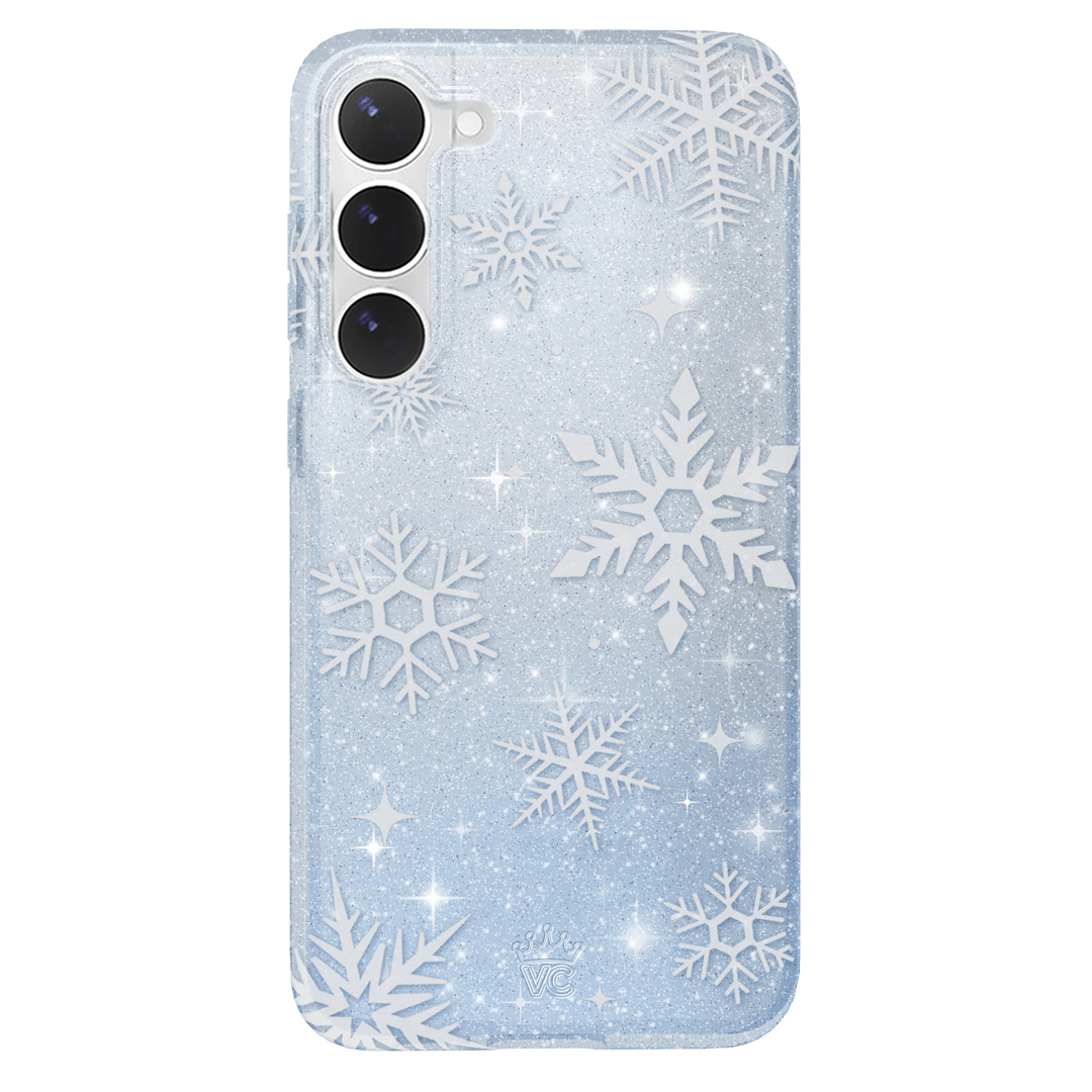 Snow Angel Glitter Samsung Phone Case - Protective Cover for Samsung Galaxy S23/S22/S21 - Sparkly Glitter Design for Women & Girls - Perfect for Holidays, Parties & Everyday Use