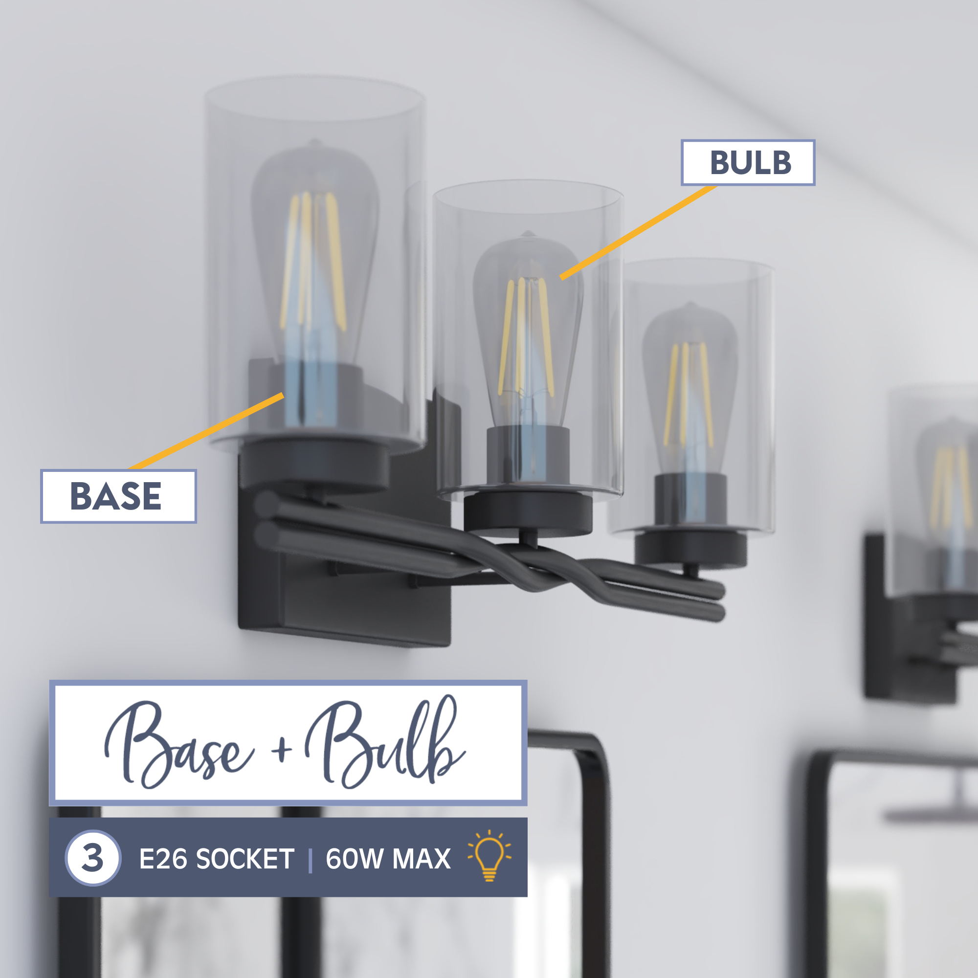 3-Light Matte Black Vanity Light Fixture with Clear Glass Shades - Perfect for Bathroom, Bedroom, or Dressing Room Makeup Mirror Lighting