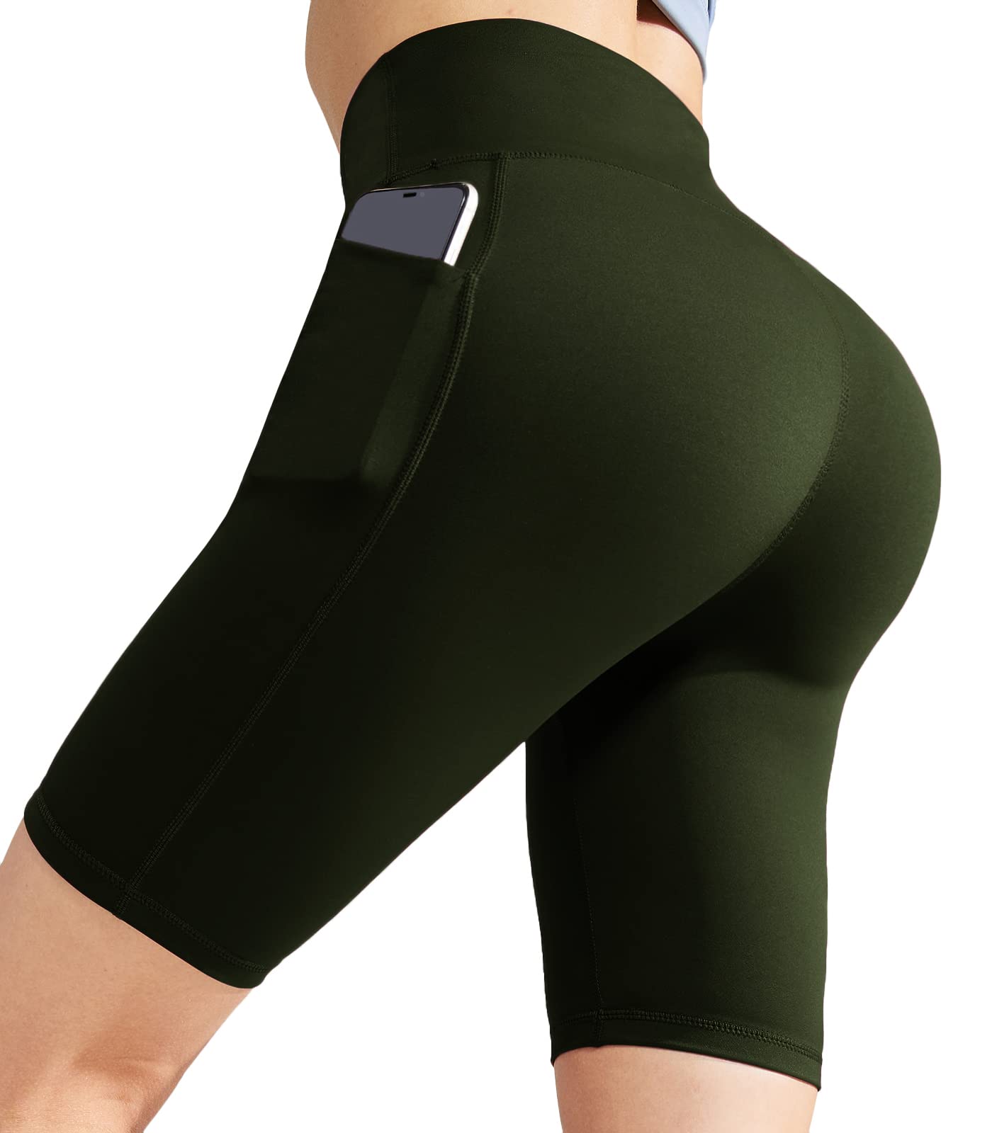 MIER Women's High Waist Yoga Shorts - 8 Inch Compression Biker Shorts with Side Pockets & Tummy Control - Perfect for Yoga, Running, Gym Workouts & Everyday Wear