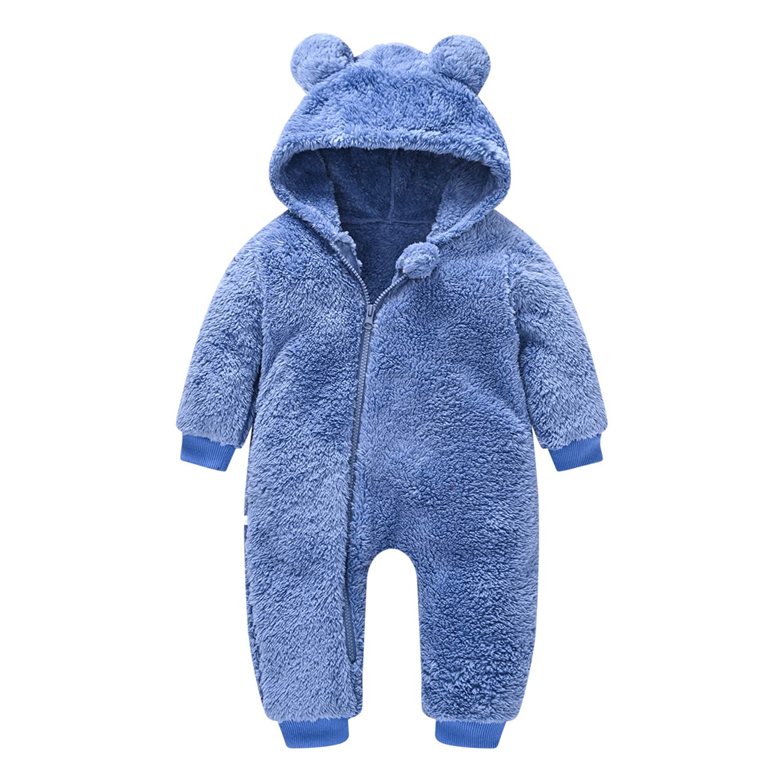 Unisex Baby Bear Ear Hooded Jumpsuit - Warm Fleece Romper with Long Sleeves & Zipper for Newborns & Toddlers - Cozy Winter Outwear for Playtime & Outdoor Adventures