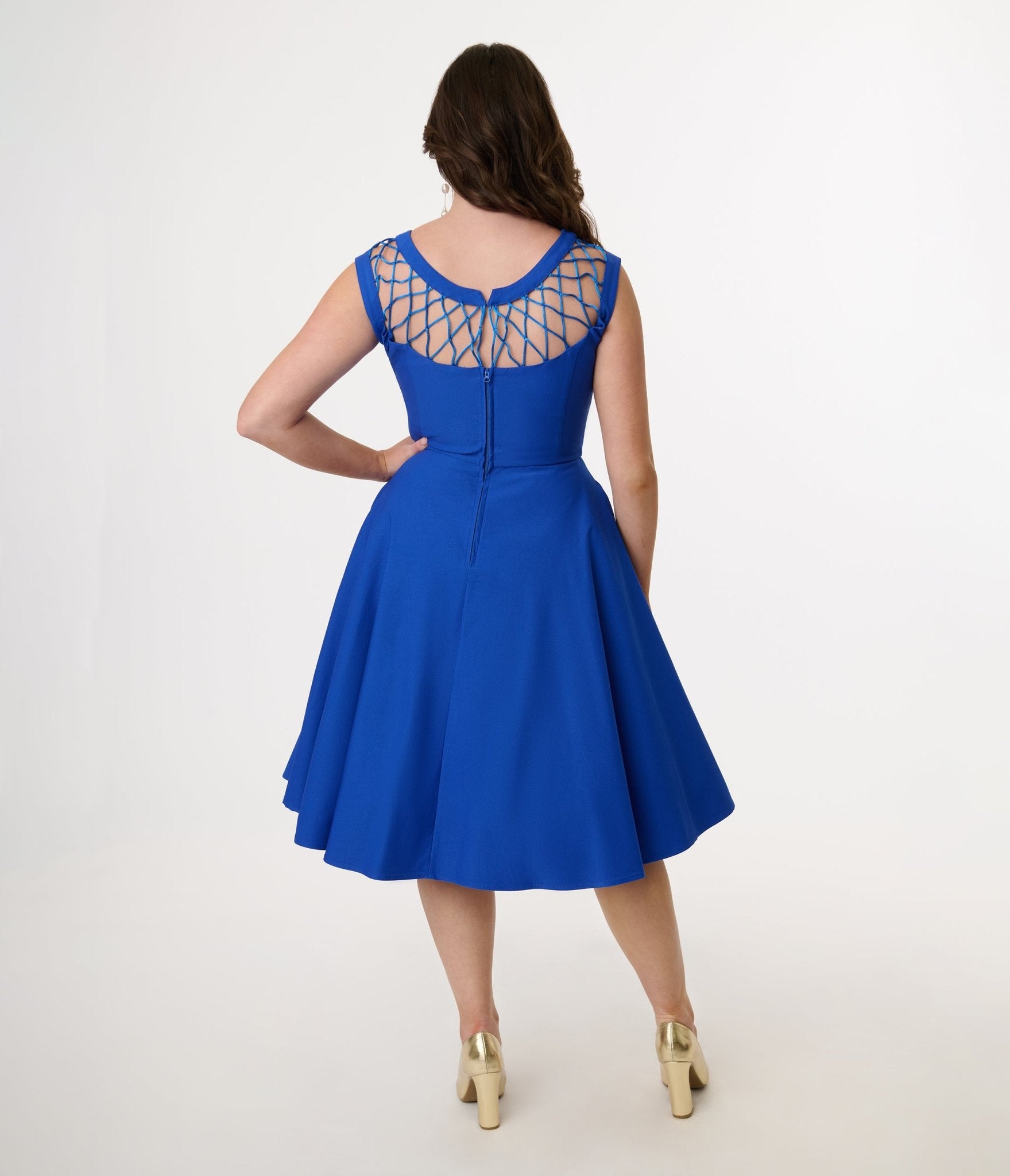 Vintage 1950s Royal Blue Diamond Cable Knit Swing Dress - Retro Cocktail Party & Holiday Formal Wear