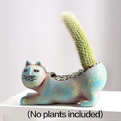 123Arts Ceramic Cat Planter - Cute Succulent & Flower Pot with Retro Design, Perfect for Home Decor, Office Desk, or Gift Idea