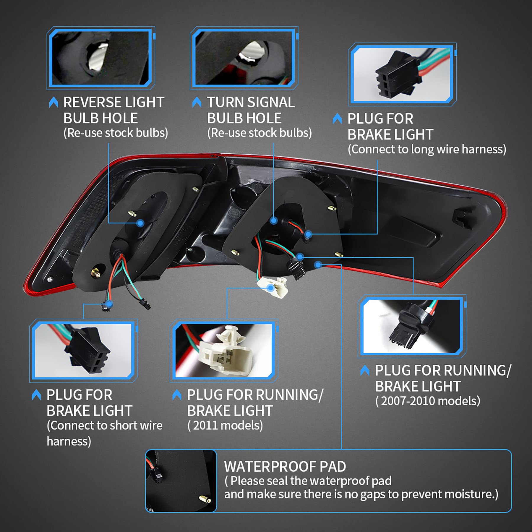 VLAND LED Tail Lights for Toyota Camry 2007-2011 - 3D Light Bar Design, Red Smoke Lens (Excludes LE & Hybrid Models) | Direct Replacement for Factory LED Rear Lights | Perfect for Night Driving & Car Customization