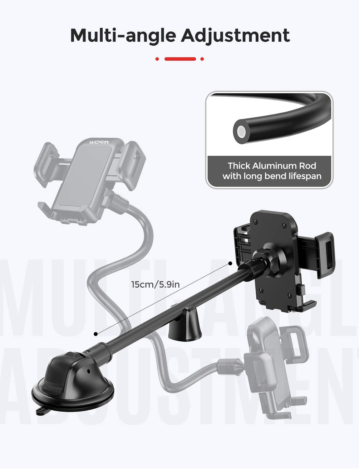 MPOW 139A Long Arm Car Phone Mount - Universal Dashboard & Windshield Phone Holder for iPhone, Samsung, GPS - Perfect for Driving, Rideshare, Delivery & Road Trips