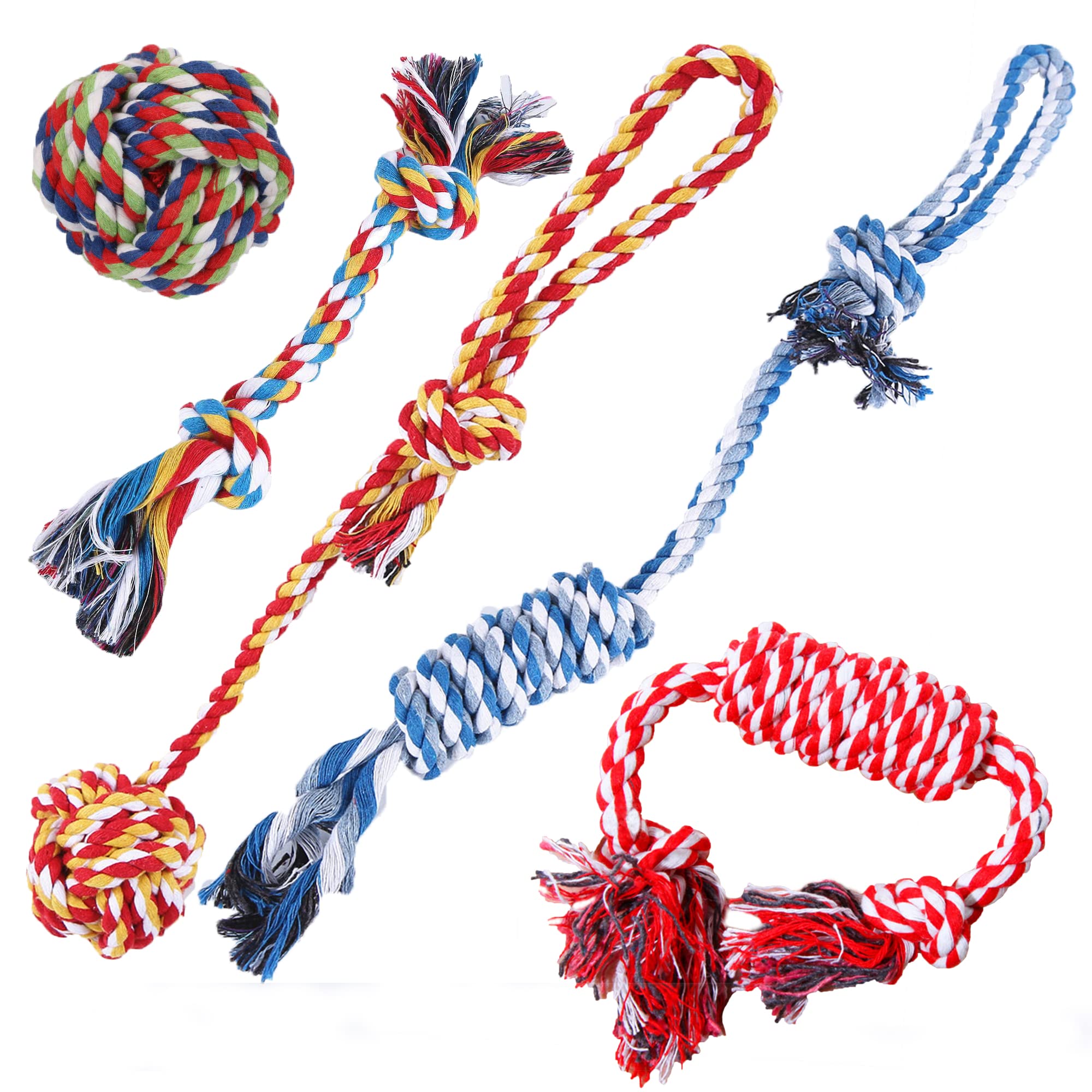 SunGrow 5-Pack Ferret Rope Chew Toys - Durable Machine-Washable Cotton Knotted Rope for Small to Medium Dogs & Puppies - Teething Relief & Cage Accessories (3