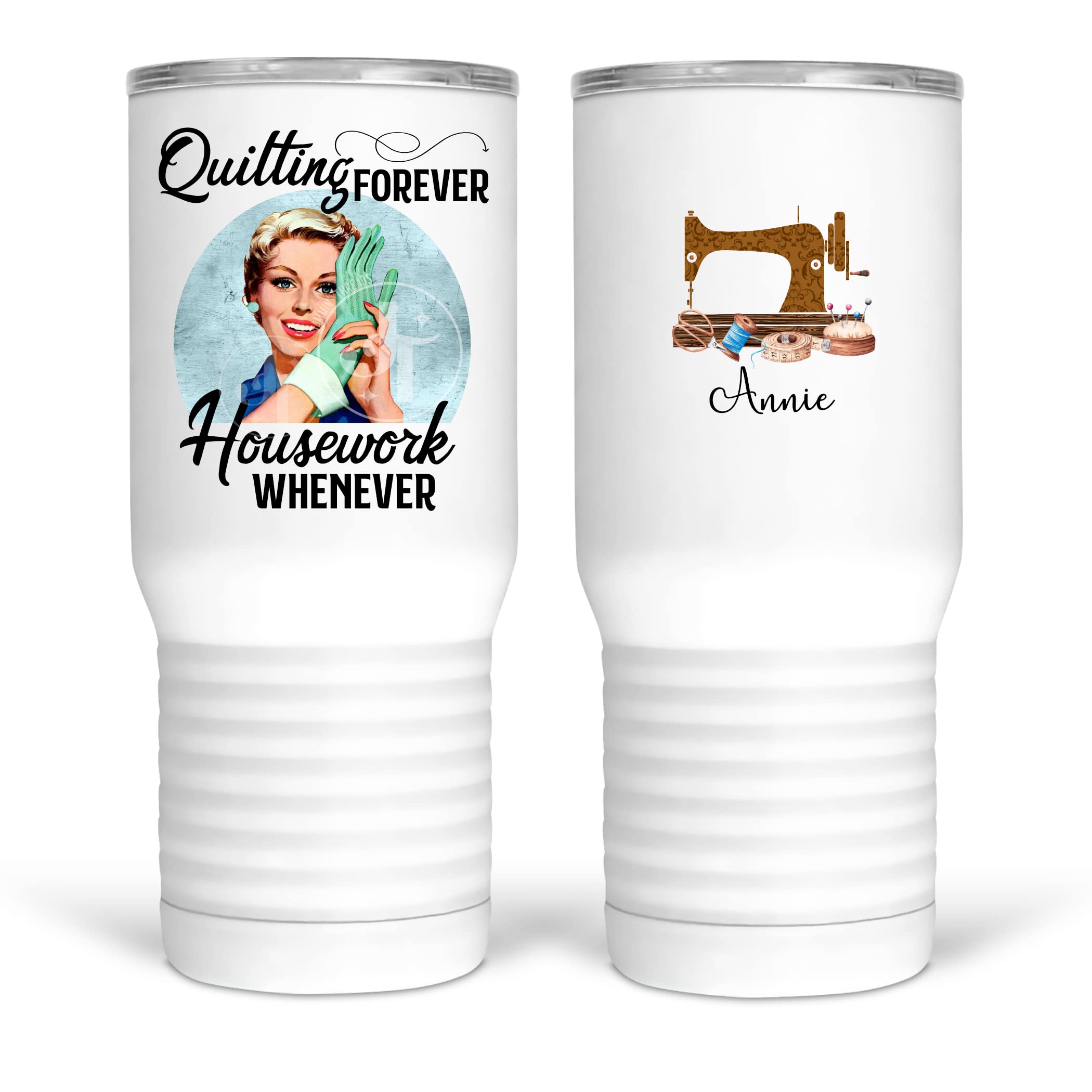 Funny Personalized Quilting Mugs & Tumblers - 'Quilting Forever, Housework Whenever' Design - Perfect for Quilters, Crafters & Coffee Lovers - Great Gift for Holidays, Birthdays & Craft Room Decor