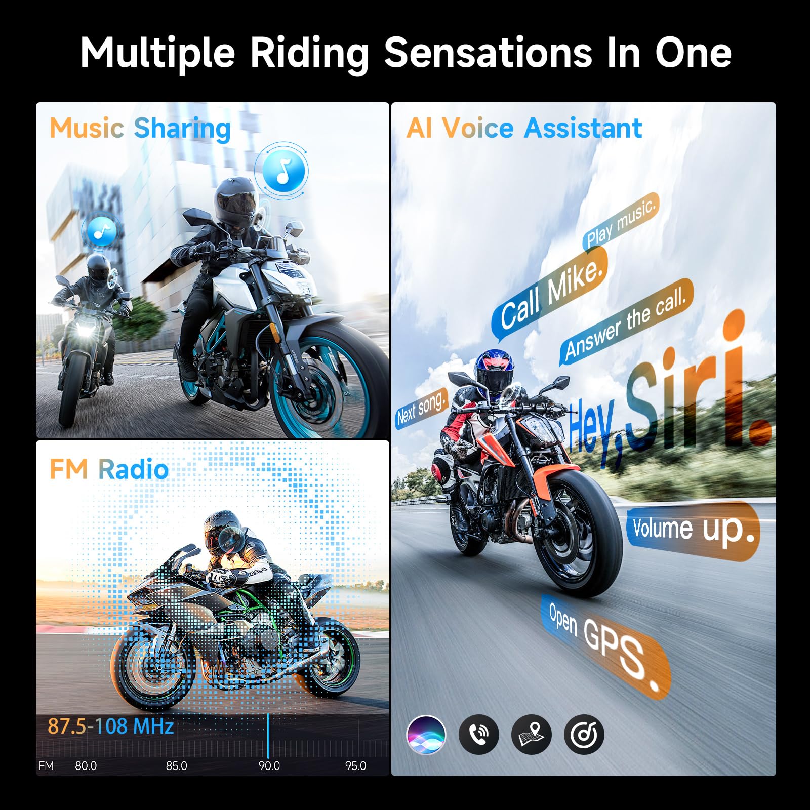 Moman H2E Eagle-Like Motorcycle Intercom Headset (2-Pack) - Dual-Chip Bluetooth Communication System for HiFi Audio, Music Sharing, FM Radio & AI Voice - Helmet Headphones for Riders & Passengers - Perfect for Group Rides, Touring & Adventure Motorcycling