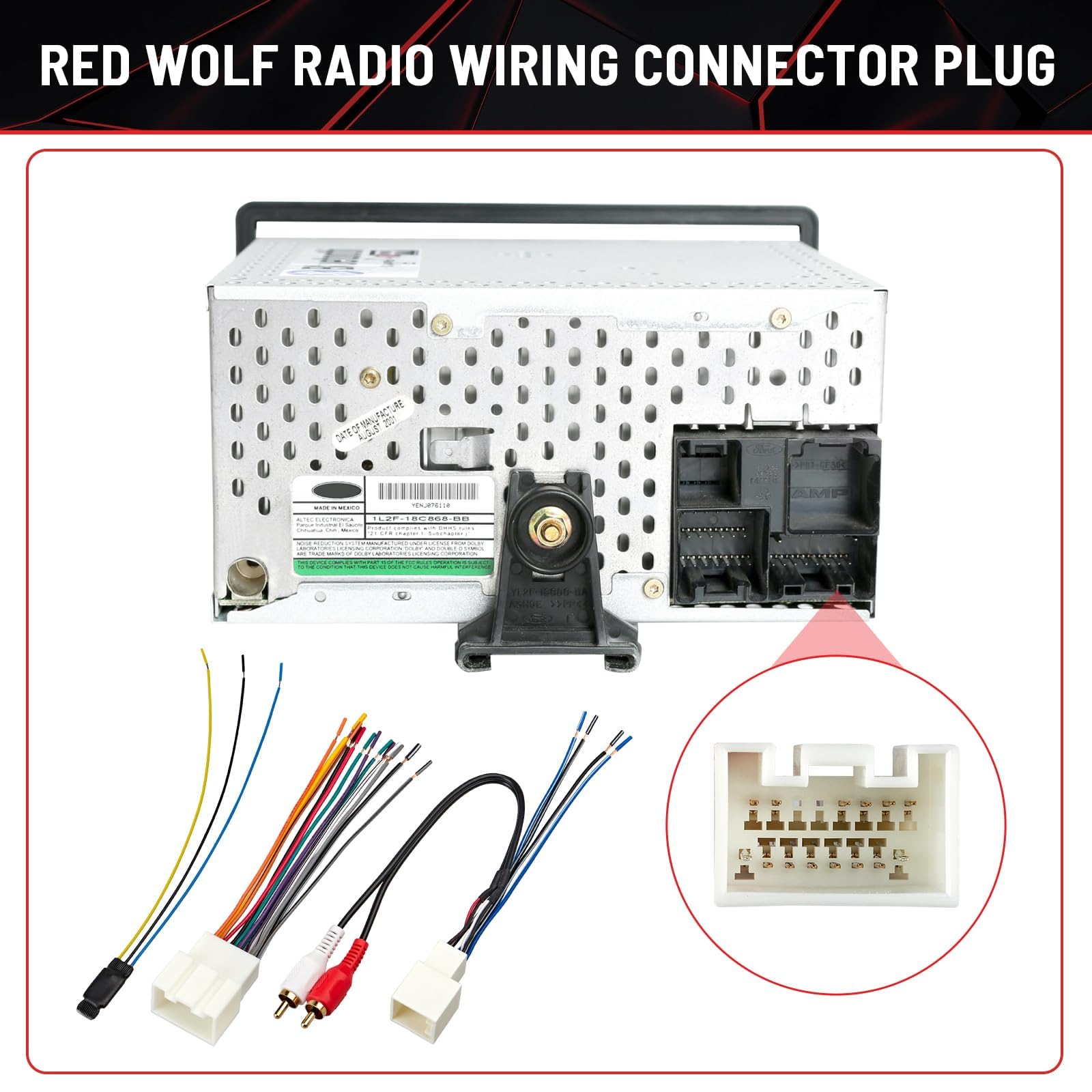 RED WOLF Car Radio Wiring Harness Kit with RCA Plug & 12V to 5V Converter - Compatible with 2000-2004 Ford Mustang/Explorer & 1999-2003 Lincoln - Perfect for Aftermarket Stereo, CD Player, Receiver & Sound System Installation - Easy DIY Upgrade for Better Audio Quality