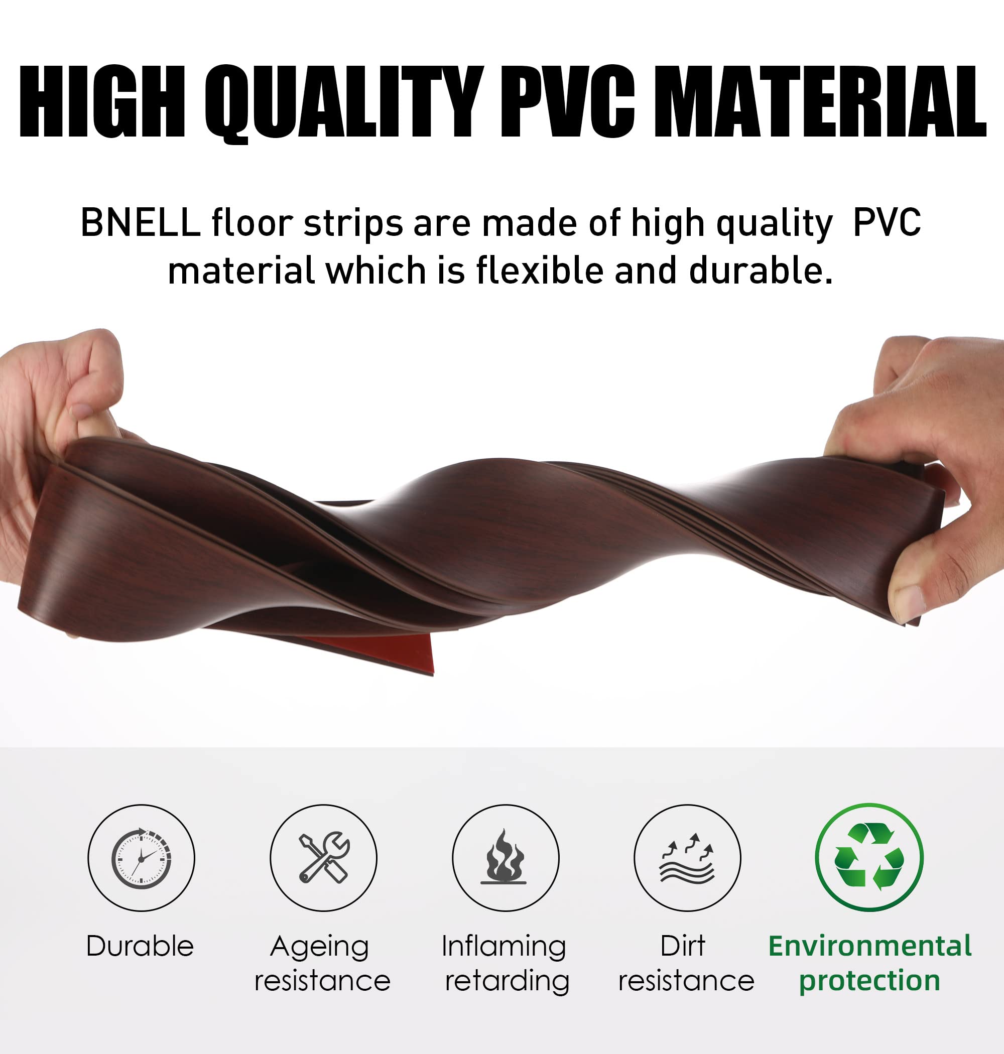 Bnell 3.28FT Self-Adhesive Floor Transition Strip - 2in Ash Wood Grain Vinyl/Laminate Floor Cover for Joining Gaps | Perfect for Home Renovation & DIY Flooring Projects