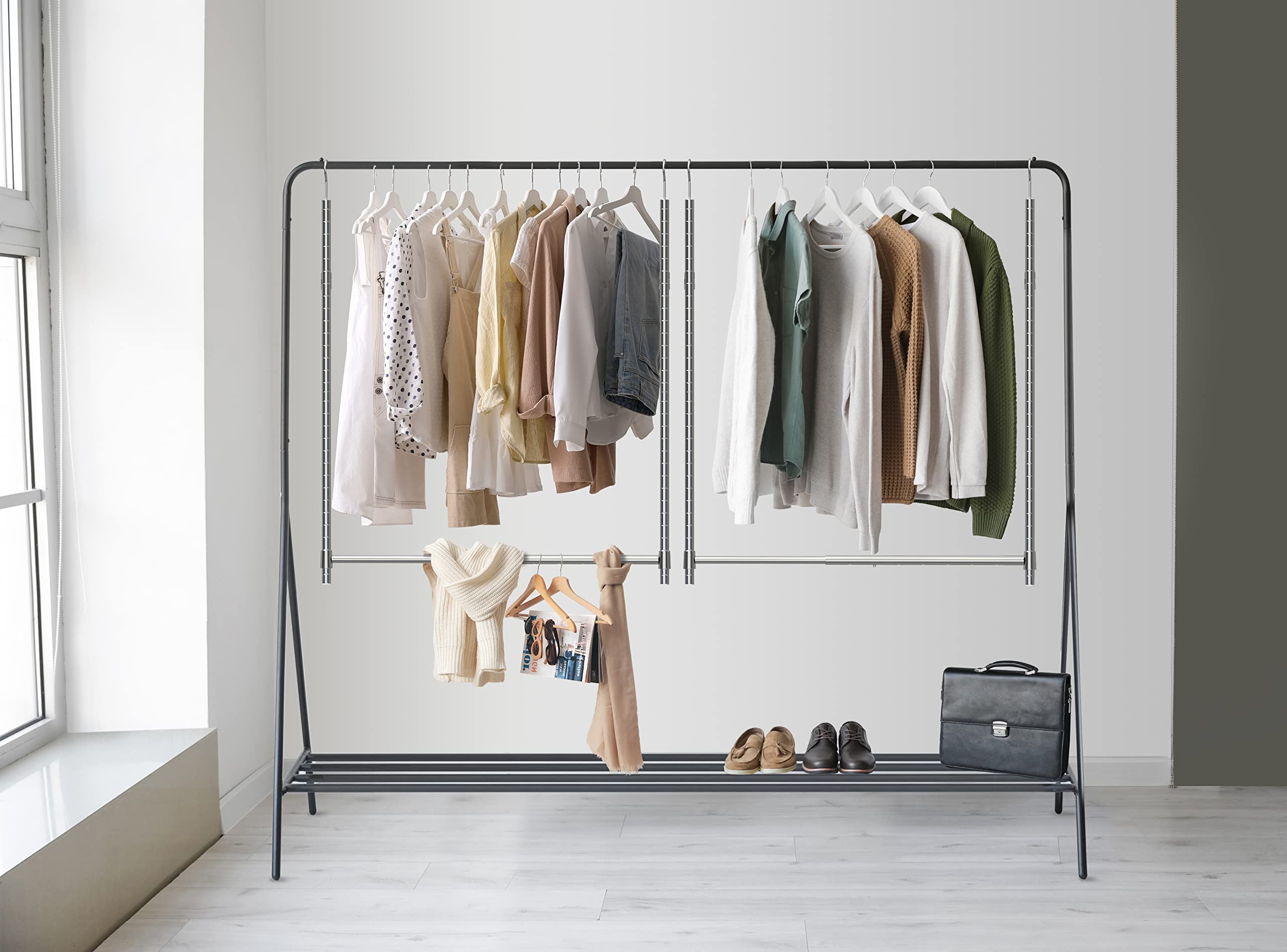 Adjustable Closet Hanging Rod - 2 Pack Chrome Closet Organizer for Wardrobe, Closet & Storage - Space Saving Closet Extension Rod for Home Organization