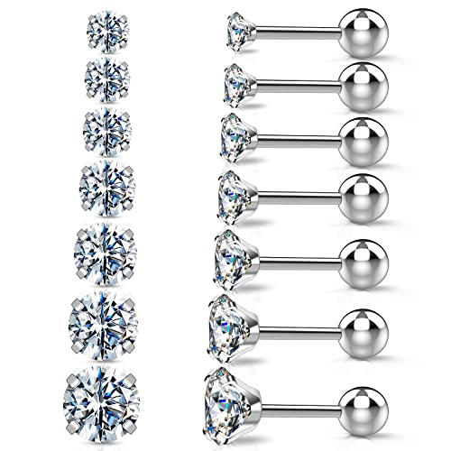 7 Pairs Ball Back Screw Stud Earrings