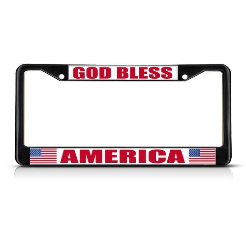God Bless America License Plate Frame - Durable Metal Tag Holder Cover for Cars & Trucks - Perfect for Patriotic Car Accessories & American Pride Decoration
