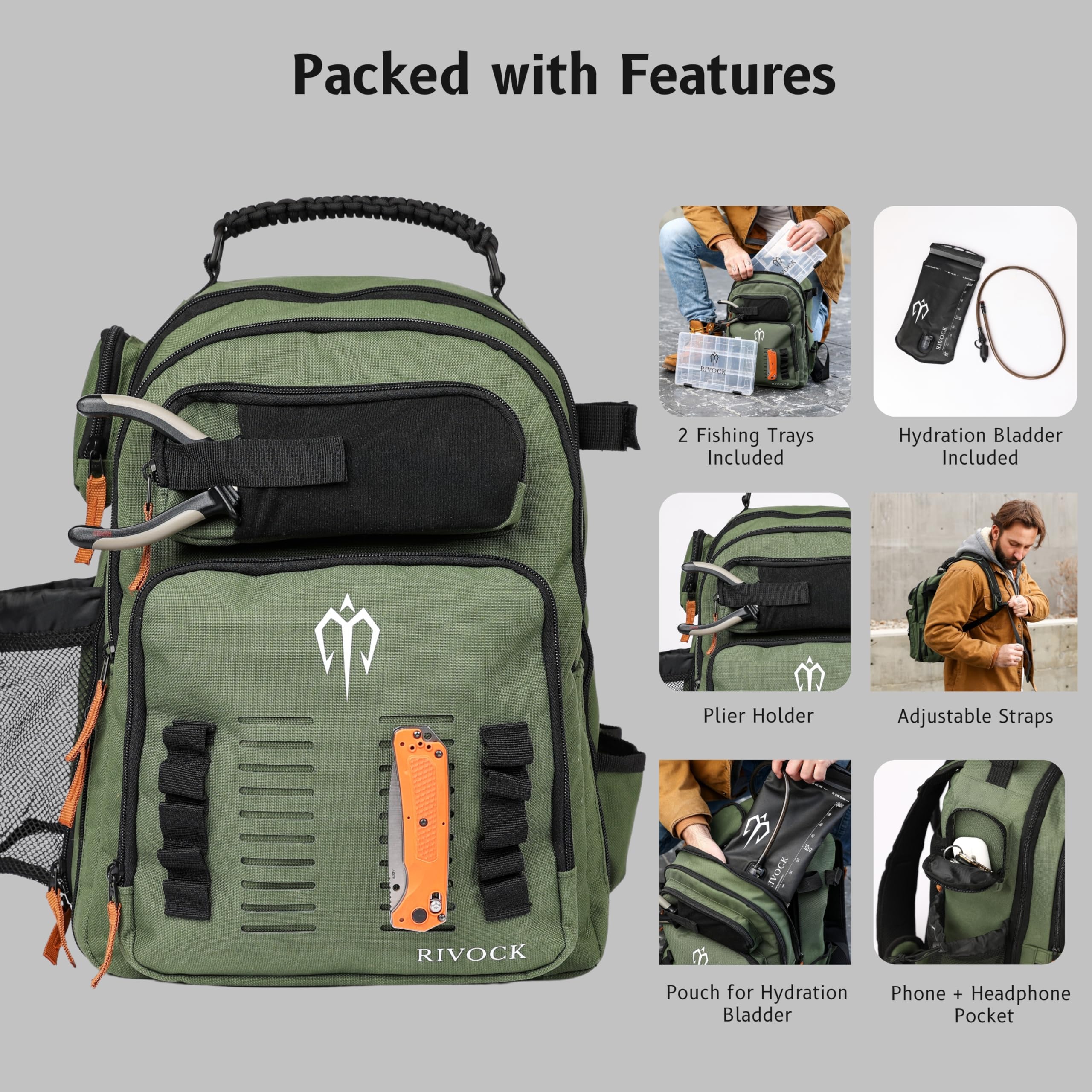 **35L Fishing Tackle Backpack with Rod Holders, 2 Tackle Boxes & Hydration Bladder - Insulated Cooler Pocket for Fresh Bait | Durable Fishing Gear & Equipment for Anglers, Kayak Fishing & Outdoor Adventures**
