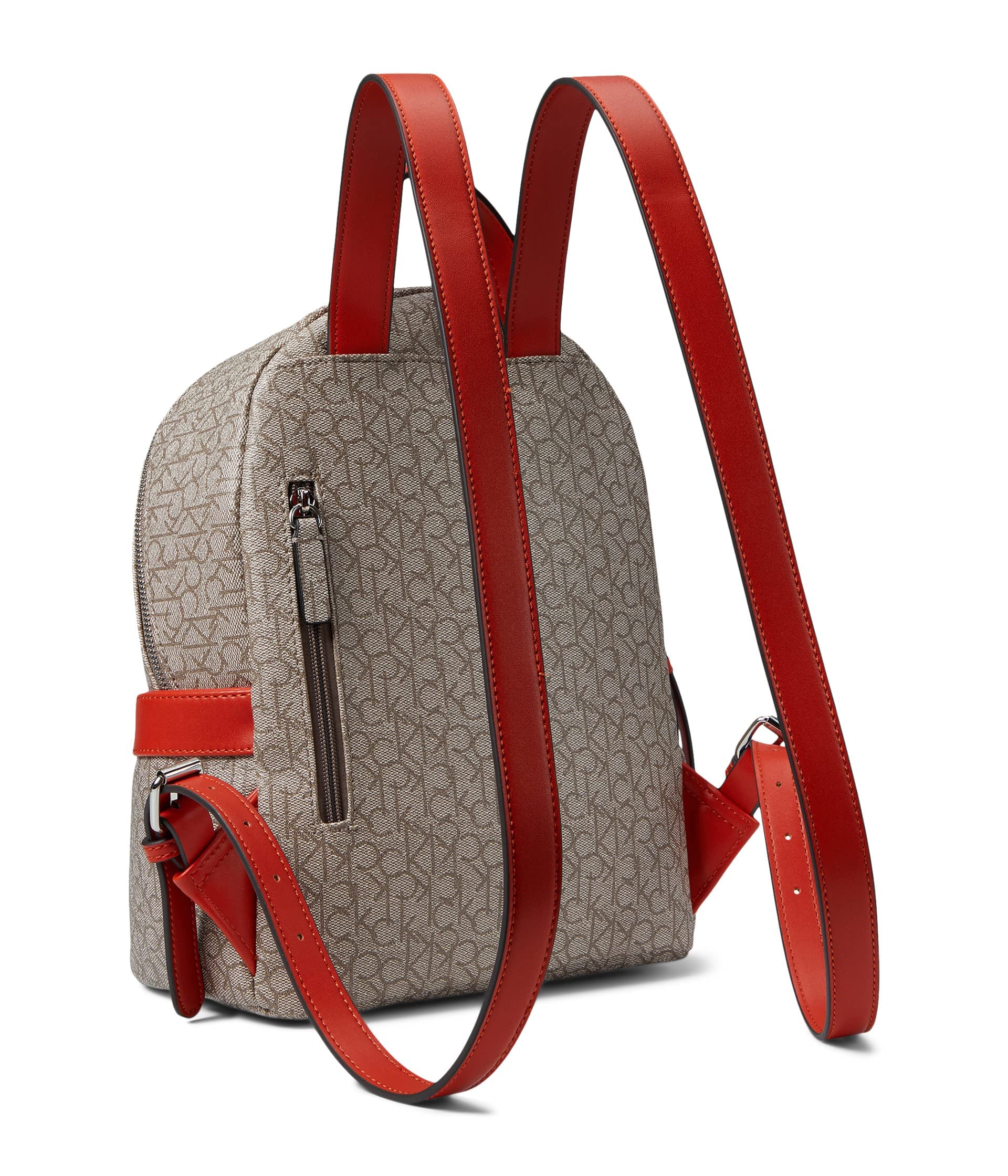 Calvin Klein Maya Mini Backpack for Women - Textured Almond, Taupe & Spicy Orange - Stylish Small Backpack for Work, Travel & College | Compact Everyday Purse with Adjustable Straps