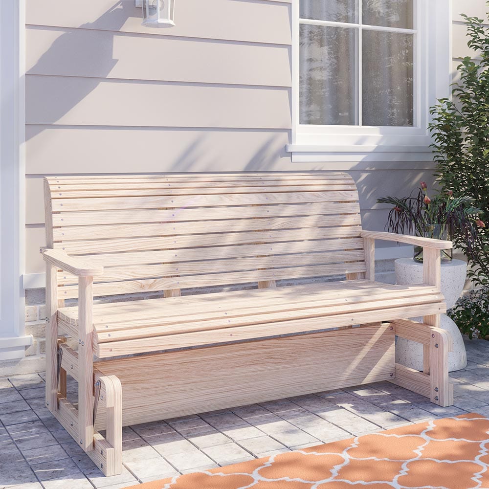 LA Swings Roll Back Cypress Porch Glider - Outdoor Patio Swing for Relaxing in Garden, Backyard or Porch