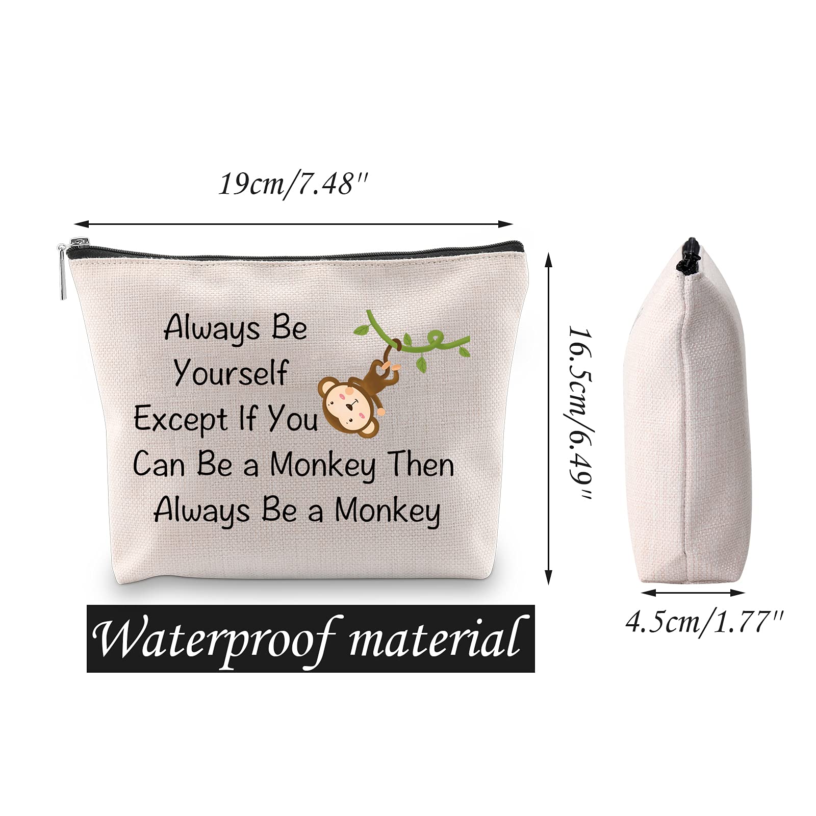 JNIAP Monkey Lover Gift - Be Yourself Except If Be A Monkey Makeup Bag, Travel Toiletry Cosmetic Zipper Pouch for Women - Perfect for Travel, Gym & Daily Essentials Organization (Monkey Print)