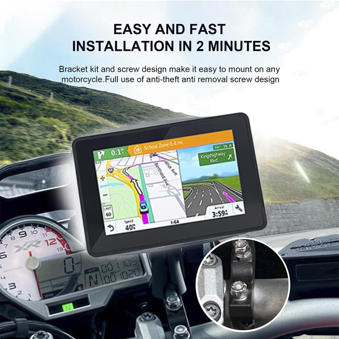 5-Inch Motorcycle GPS Navigator with Wireless CarPlay & Android Auto - 12-24V Waterproof IPX7 Touch Screen, Dual Bluetooth 5.0, WiFi, Built-in Speaker, Mini USB & TF Card Slot - Perfect for Adventure Riding, Commuting & Road Trips